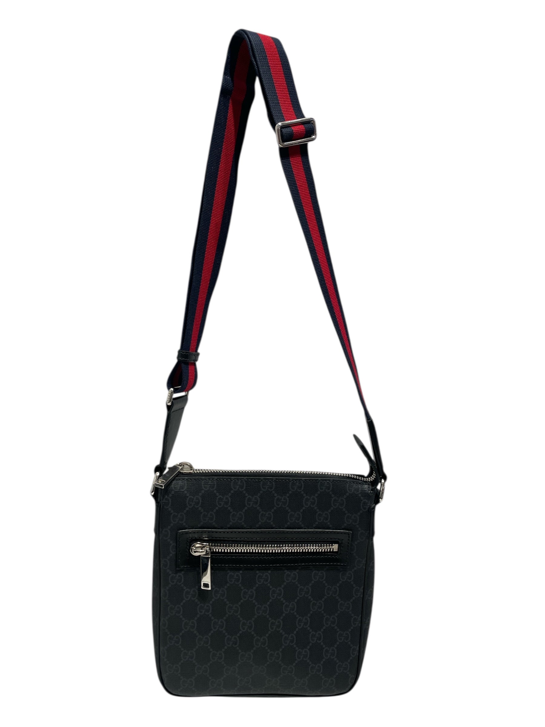 GUCCI/Cross Body Bag/Monogram/BLK/messenger blue red strap view 1