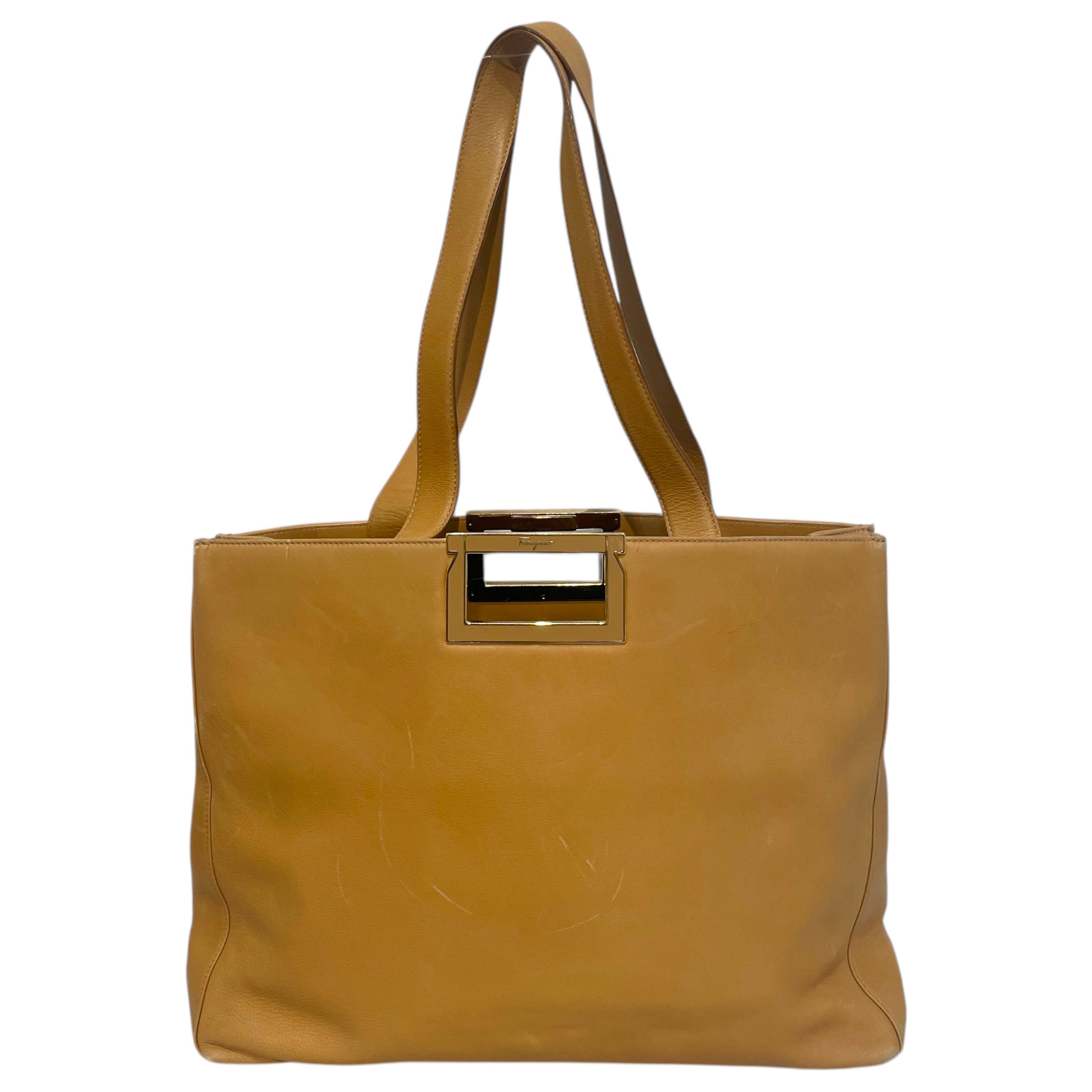 Salvatore Ferragamo/Hand Bag/Leather/BEG/Vintage Ferragamo Leather Tote view 1