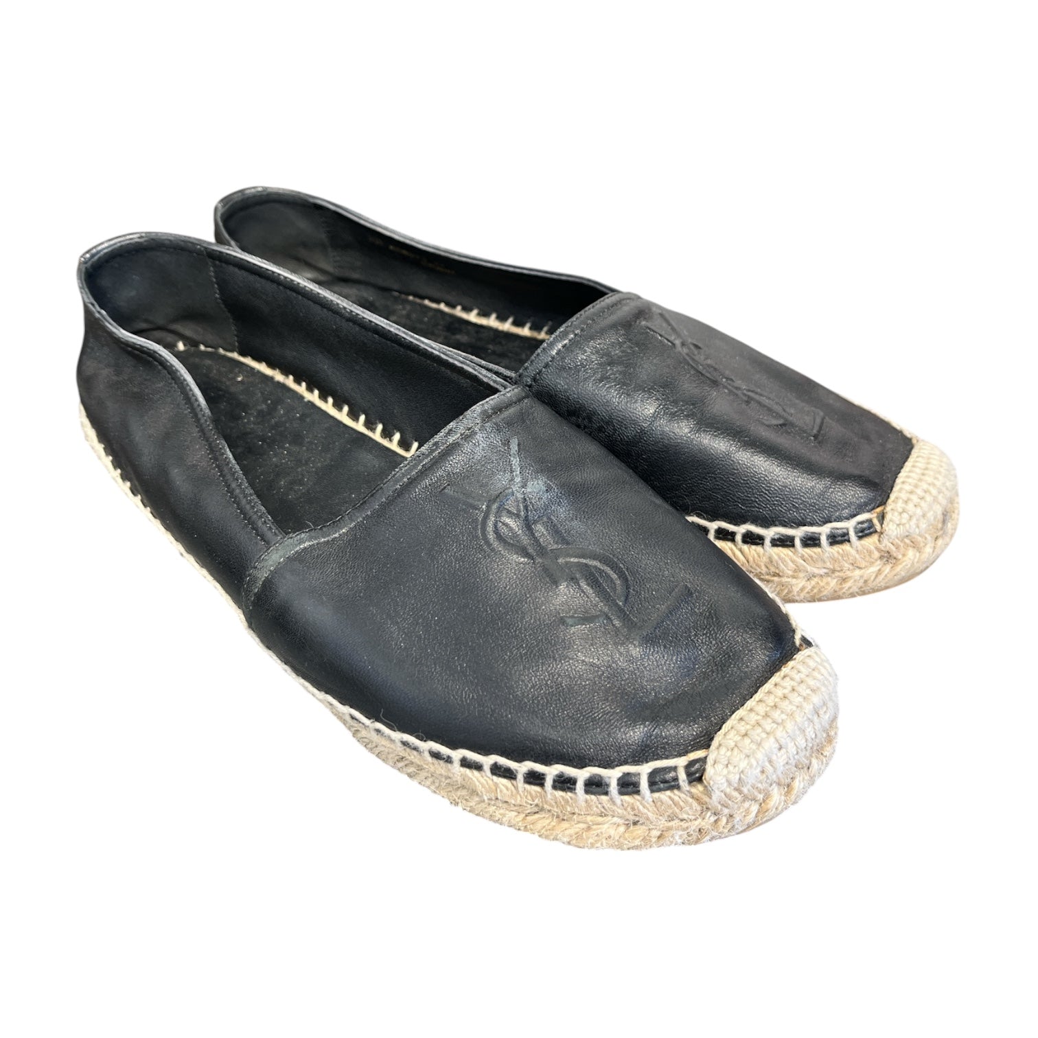 YVES SAINT LAURENT/Flat Shoes/EU 37/Leather/BLK/espadrilles ysl embossed view 1
