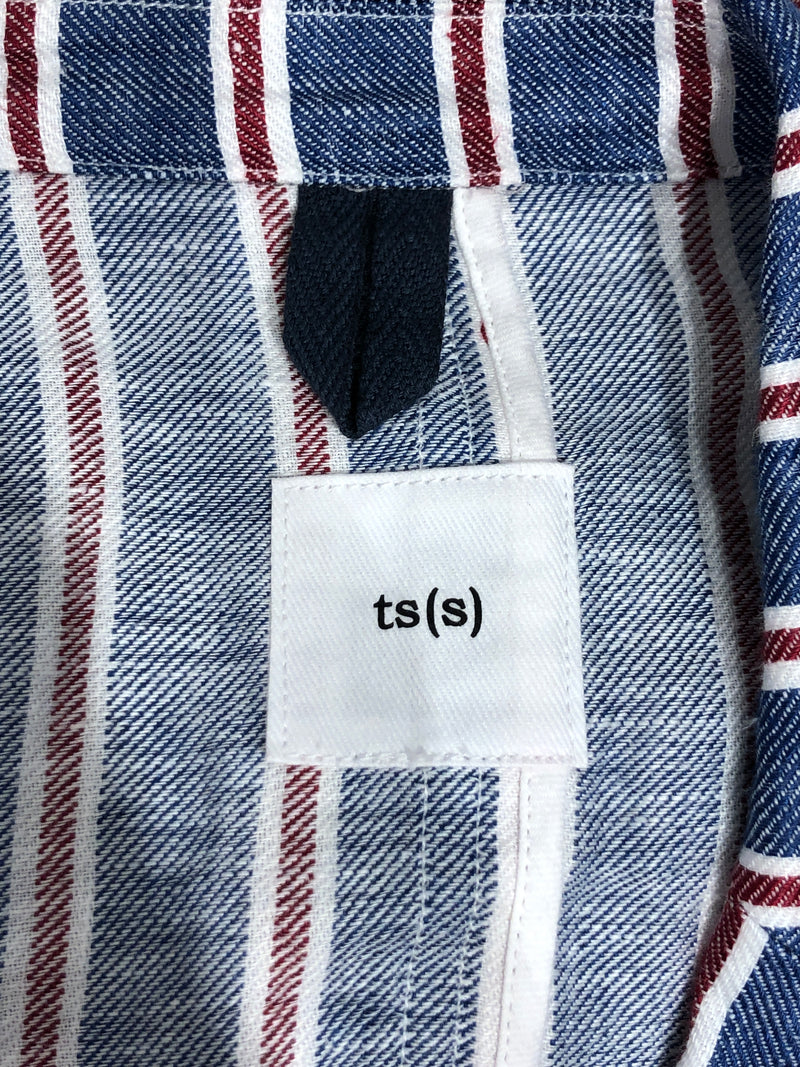 ts(s)/Jacket/L/Linen/BLU/Stripe/STRIPED SUIT JACKET