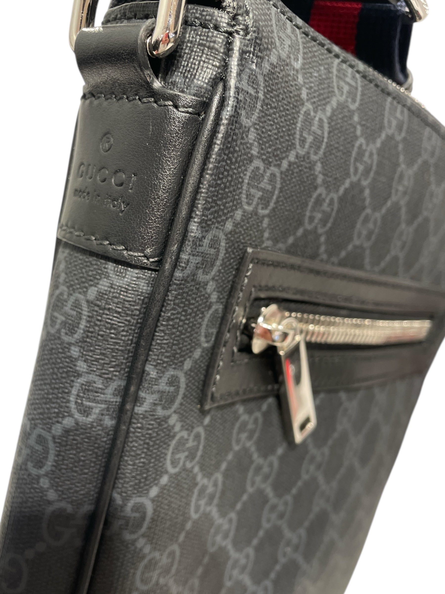 GUCCI/Cross Body Bag/Monogram/BLK/messenger blue red strap view 6