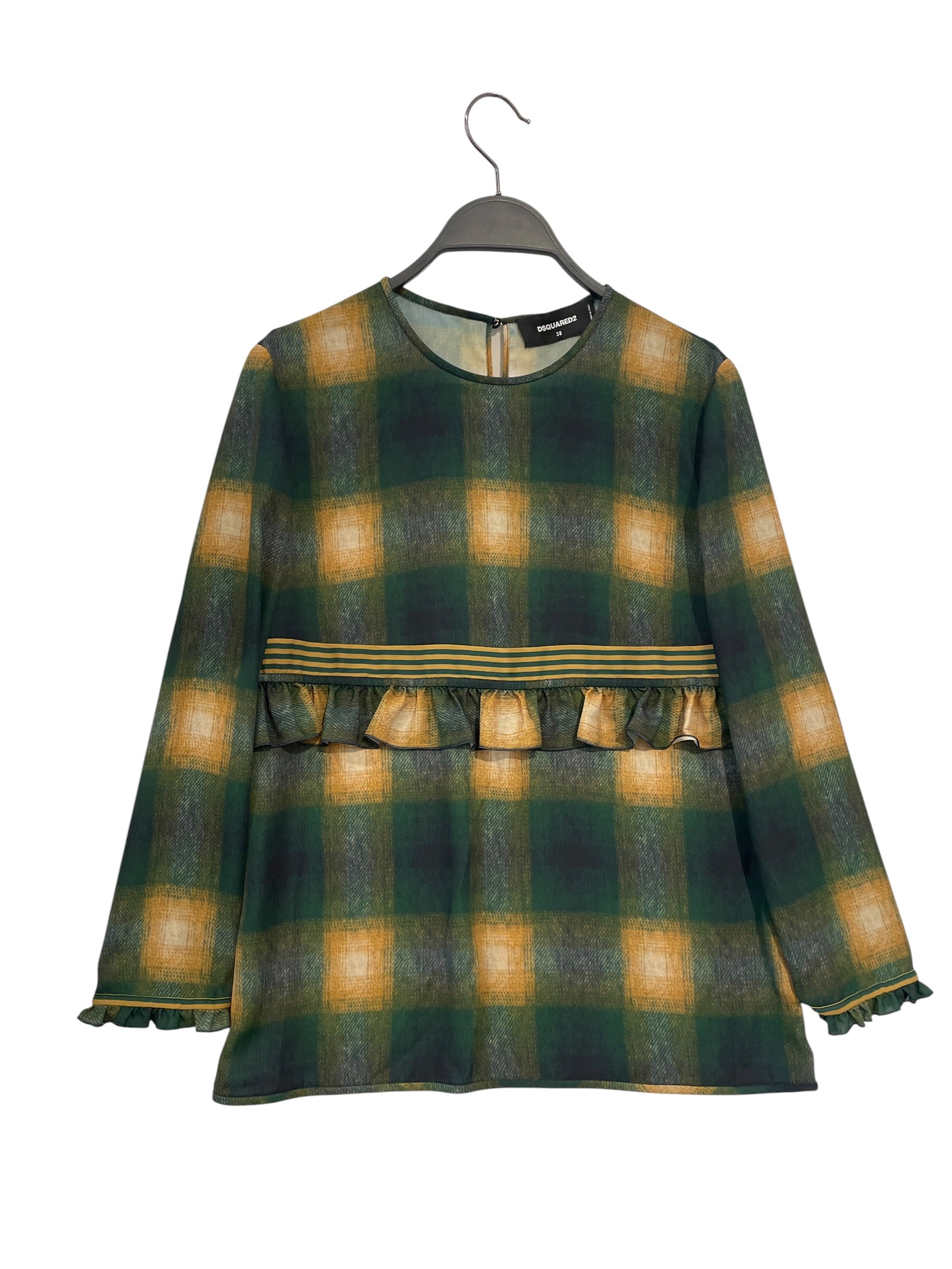 DSQUARED2/LS Blouse/38/Plaid/Polyester/GRN/RUFFLE MIDDLE view 1