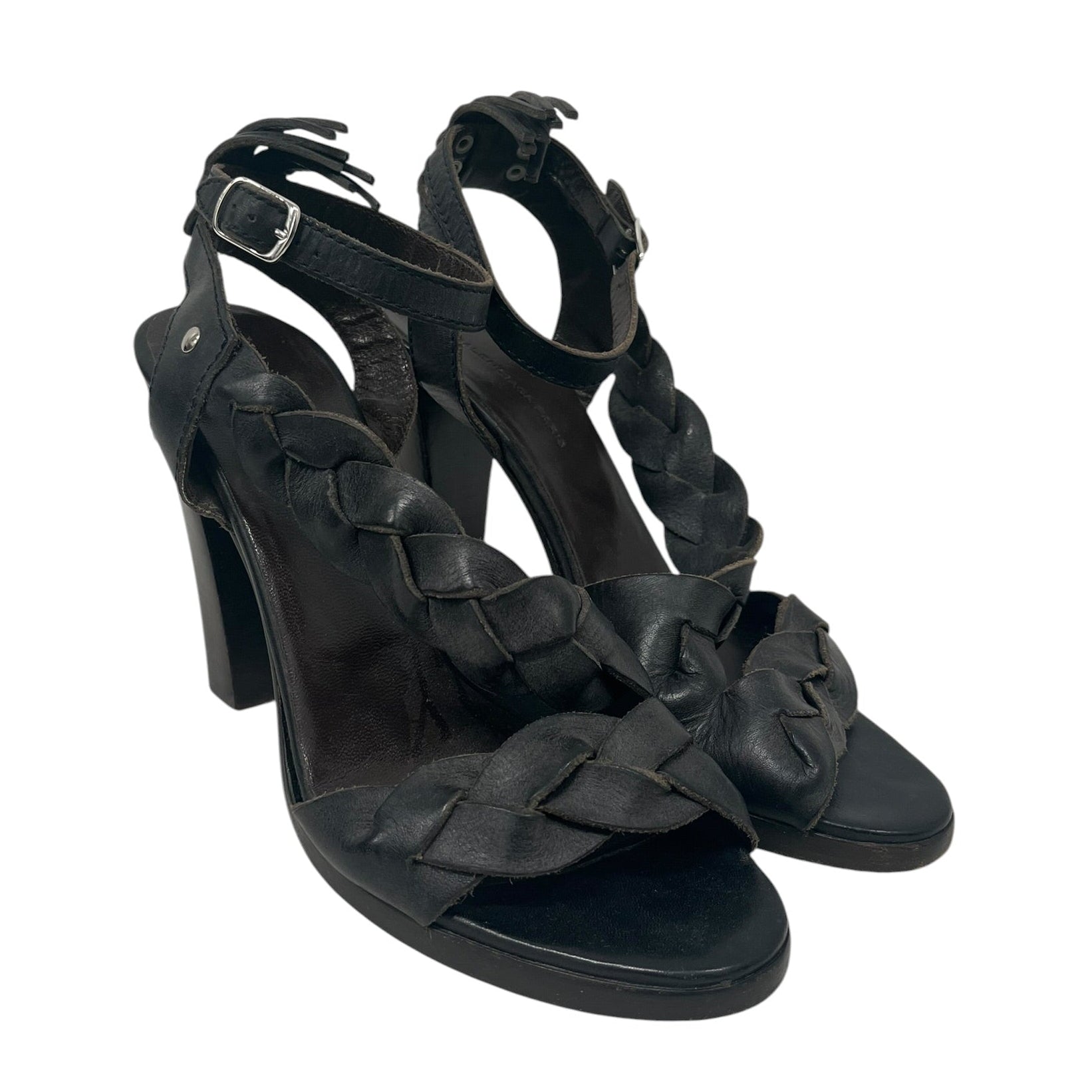 BALENCIAGA/Heels/EU 37.5/Leather/BRW/BRAIDED LEATHER CHUNKY HEEL view 1