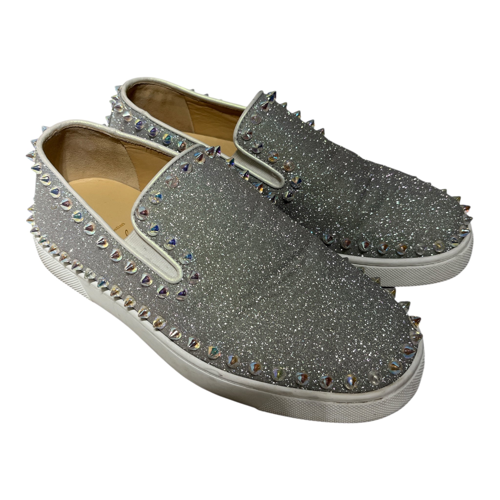Christian Louboutin/Low-Sneakers/US 5/Leather/SLV/GLITTER SLIP ON view 1