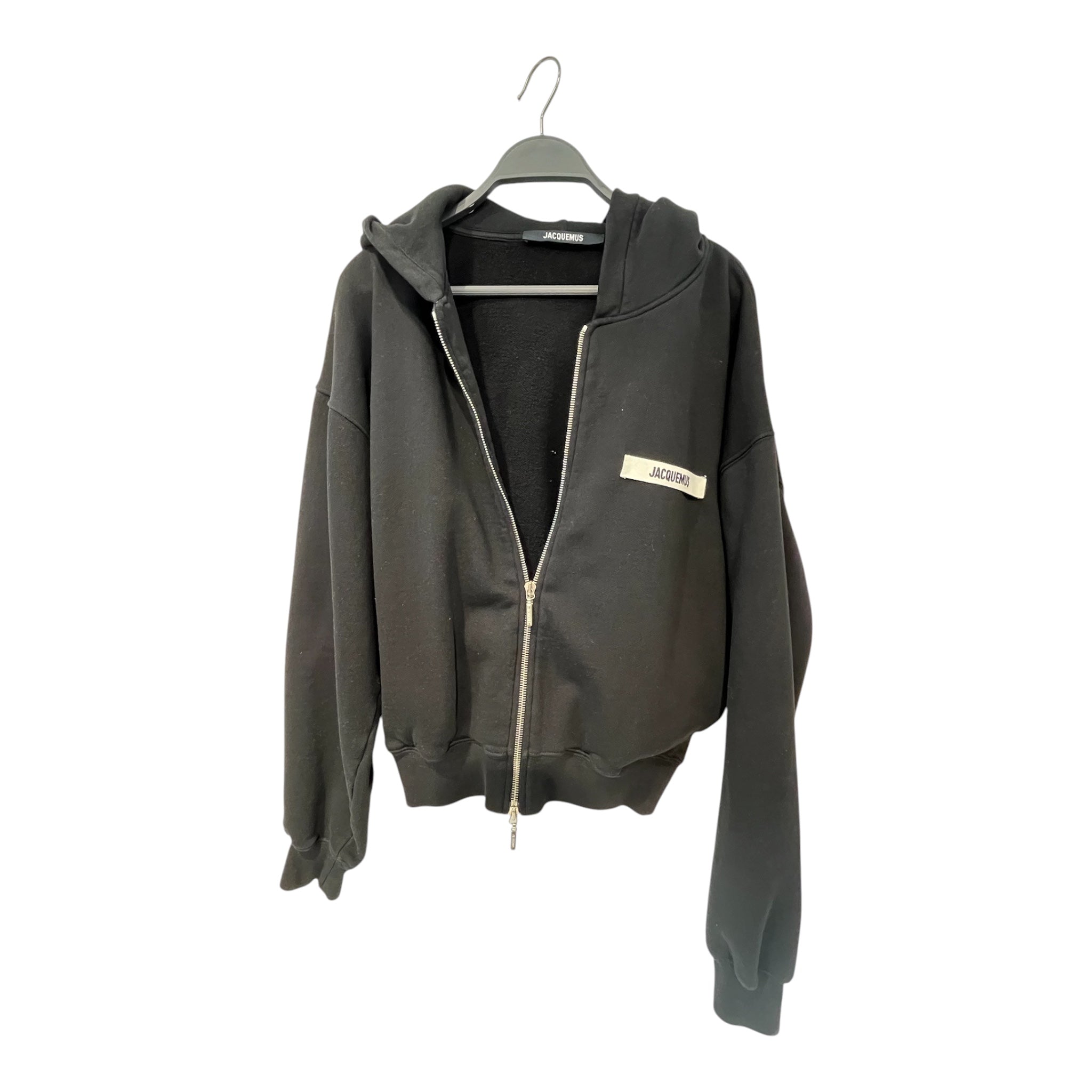JACQUEMUS/Zip Up Hoodie/S/Cotton/BLK/CROPPED / FRONT PATCH view 1