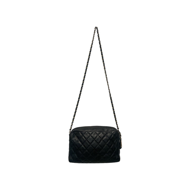 CHANEL/Cross Body Bag/Leather/BLK/QUILTED CAVIAR POCKET CAMERA