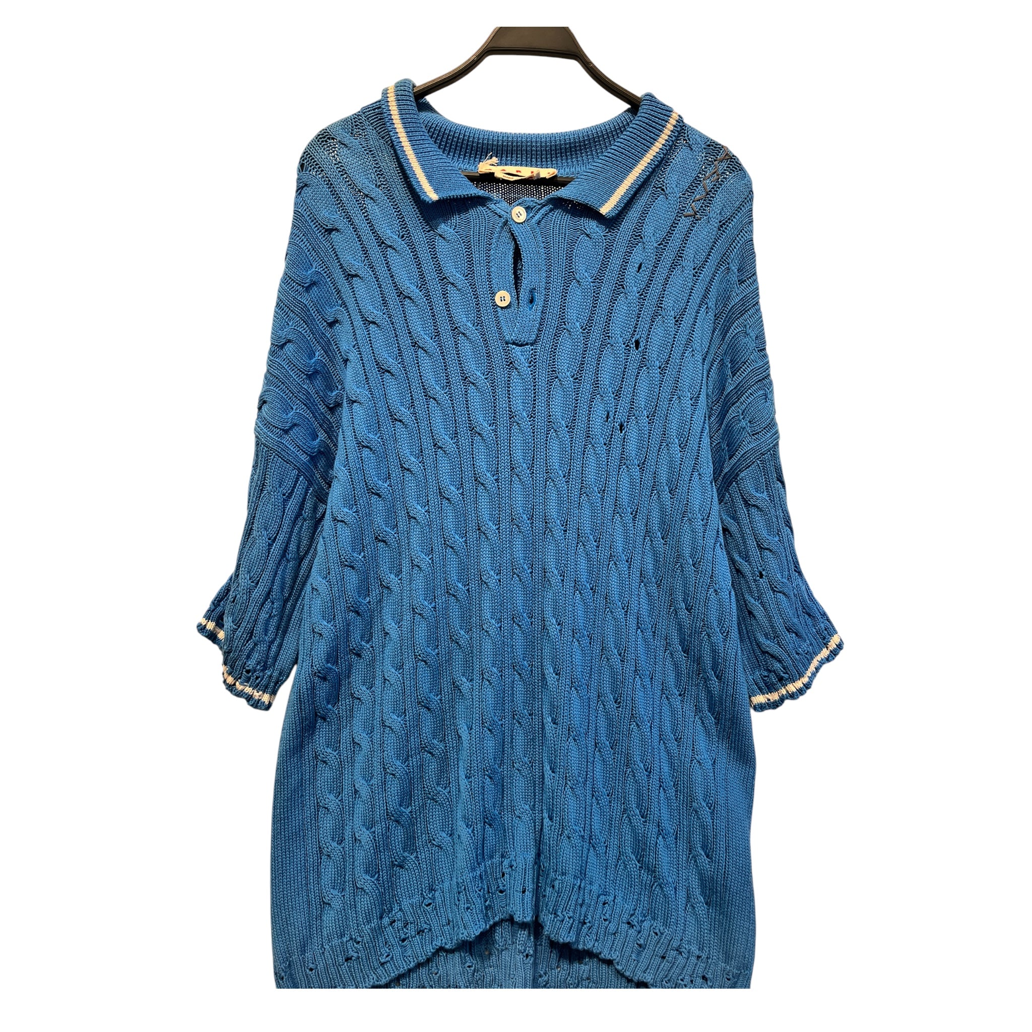 MARNI/Polo Shirt/56/Cotton/BLU/knit/grey stitch accent view 1
