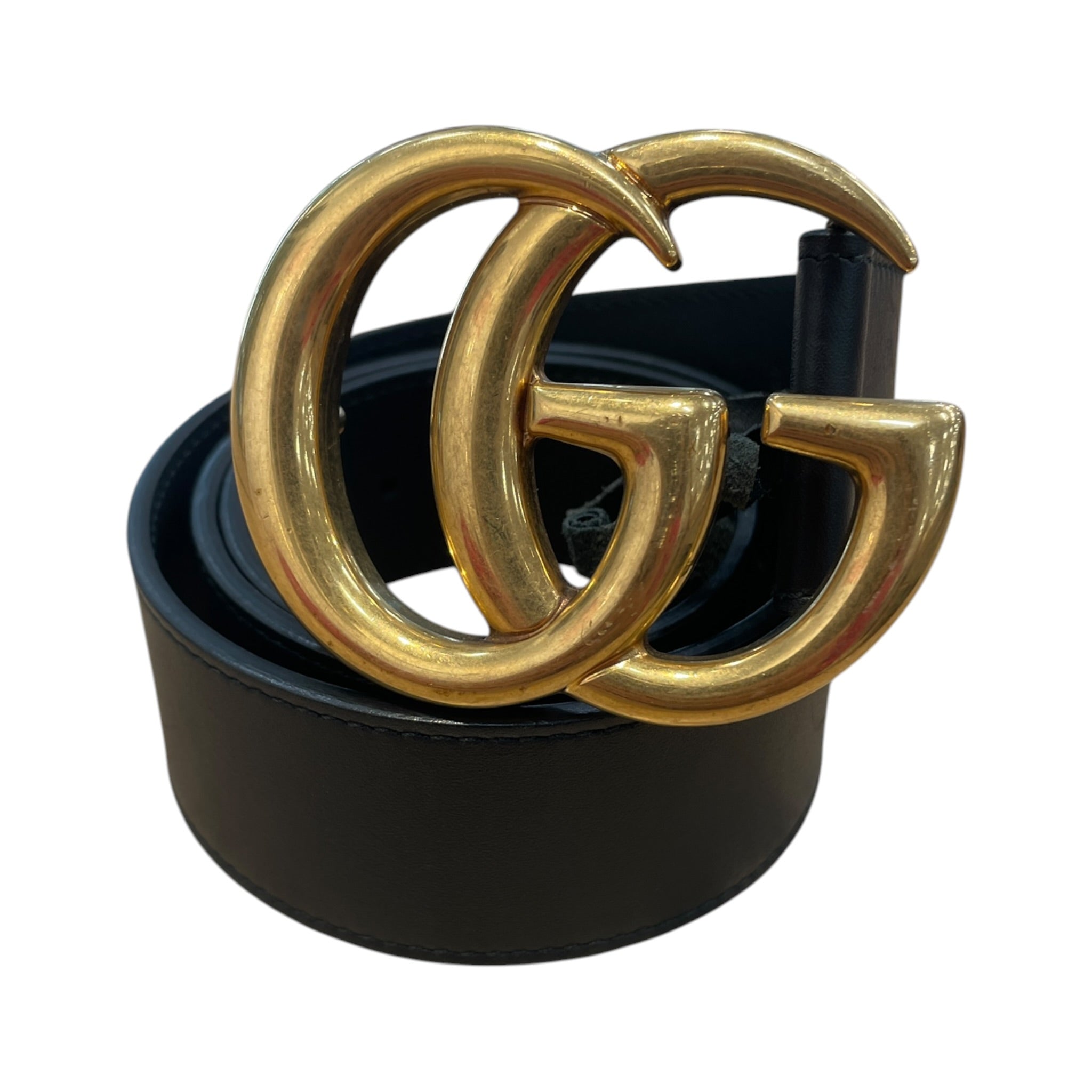 GUCCI/Belt/Leather/BLK/Entrupy: DVYQDM2, Marmont GG view 1