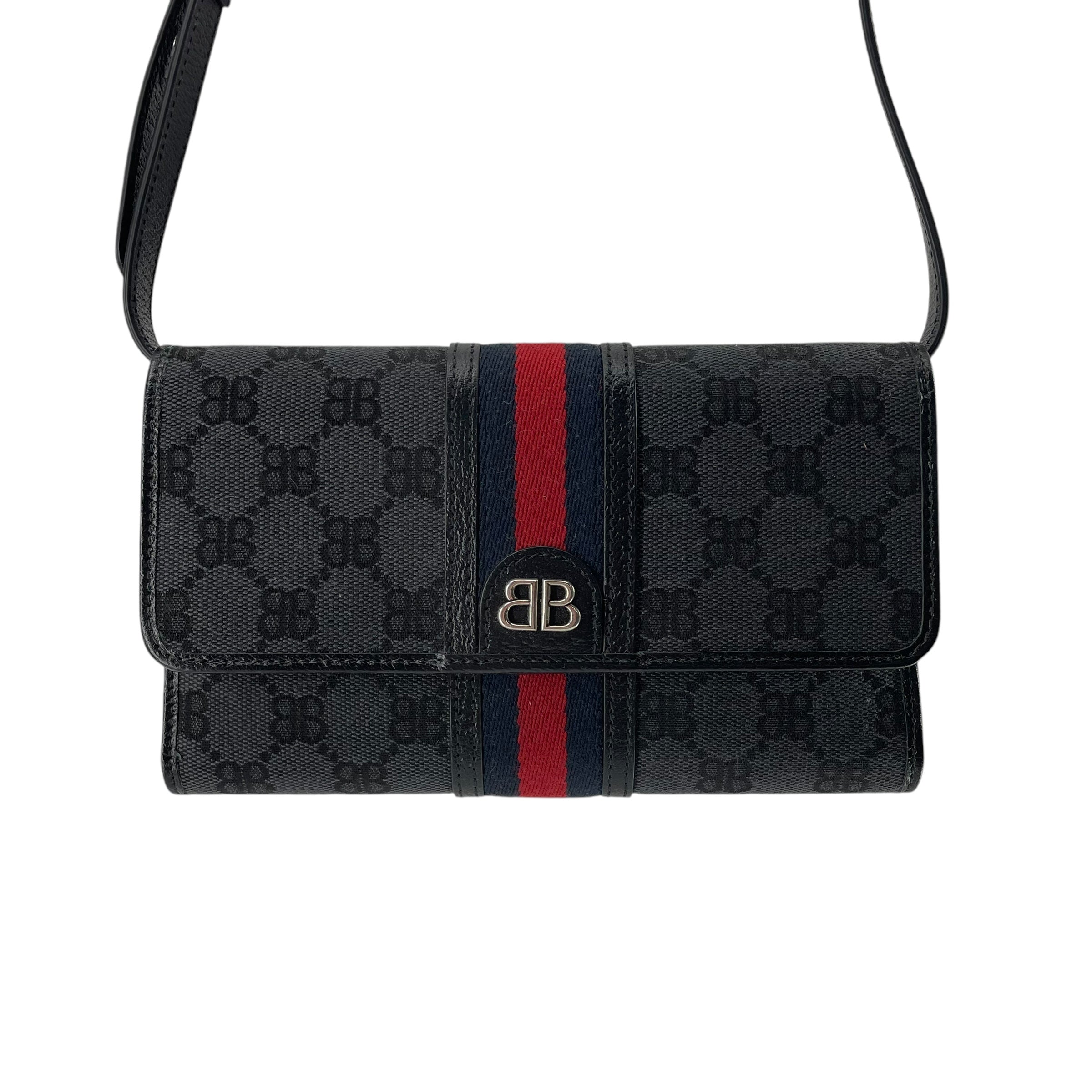 BALENCIAGA/GUCCI/Cross Body Bag/Monogram/Leather/BLK/GUCCI LOGO view 3