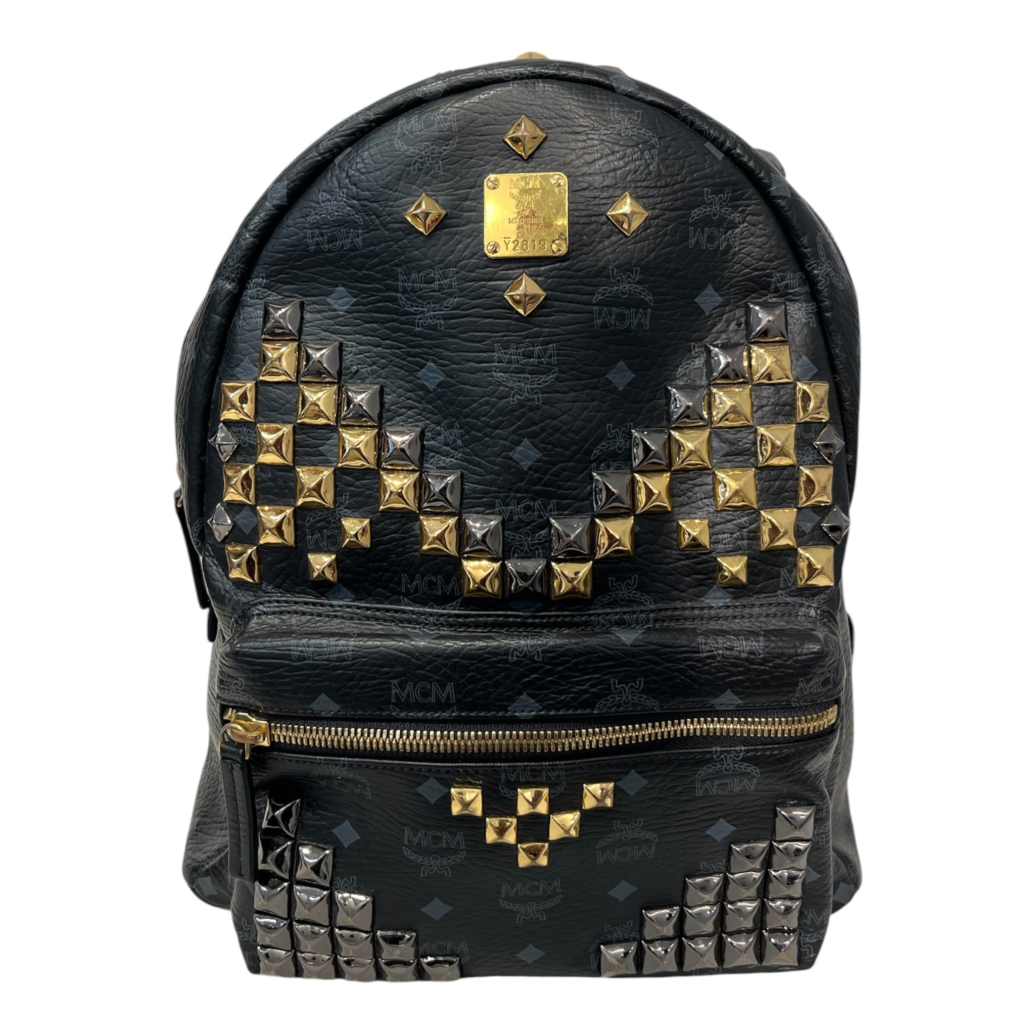 MCM/Backpack/Monogram/Leather/BLK/Y2819 stark studded backpack view 1