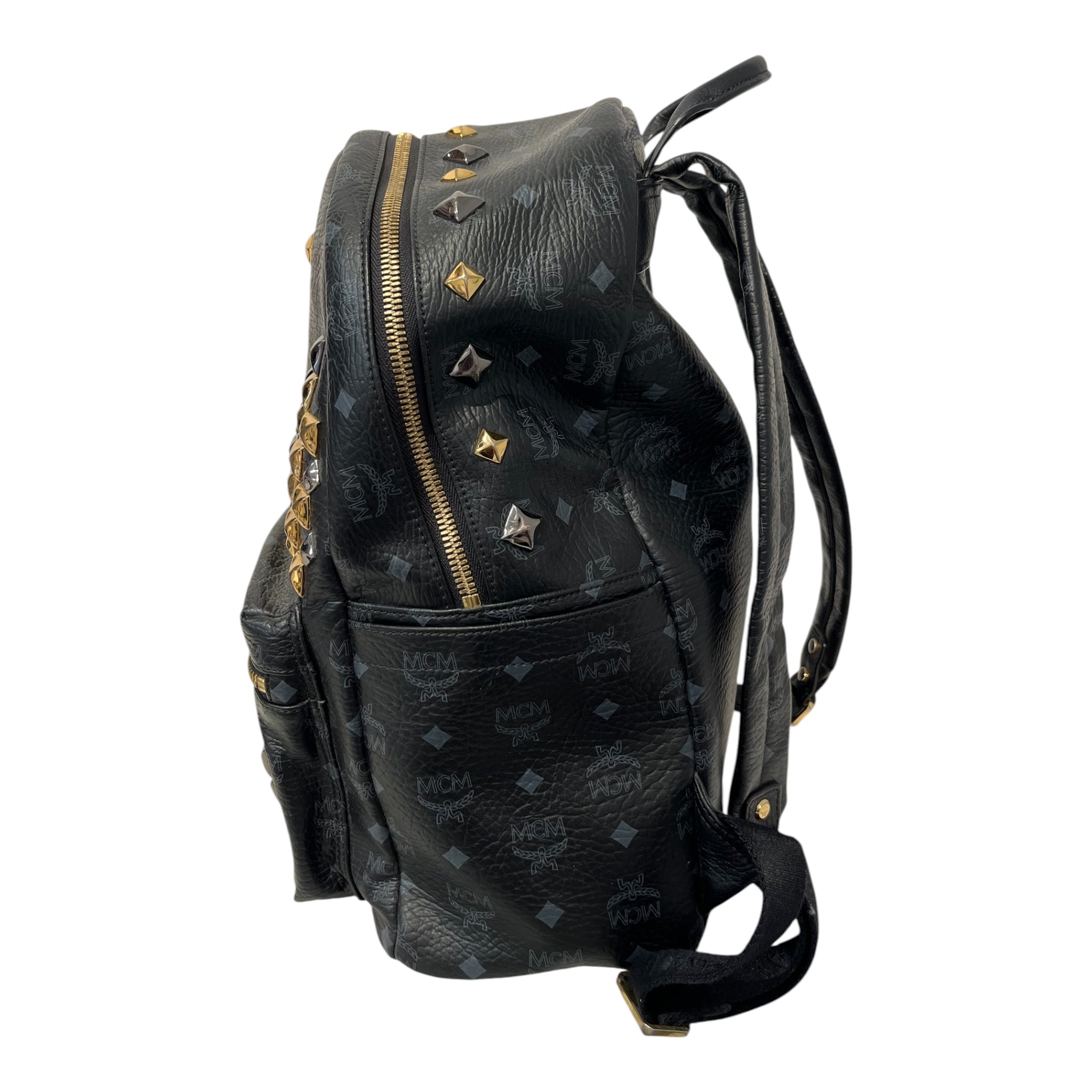 MCM/Backpack/Monogram/Leather/BLK/Y2819 stark studded backpack view 2