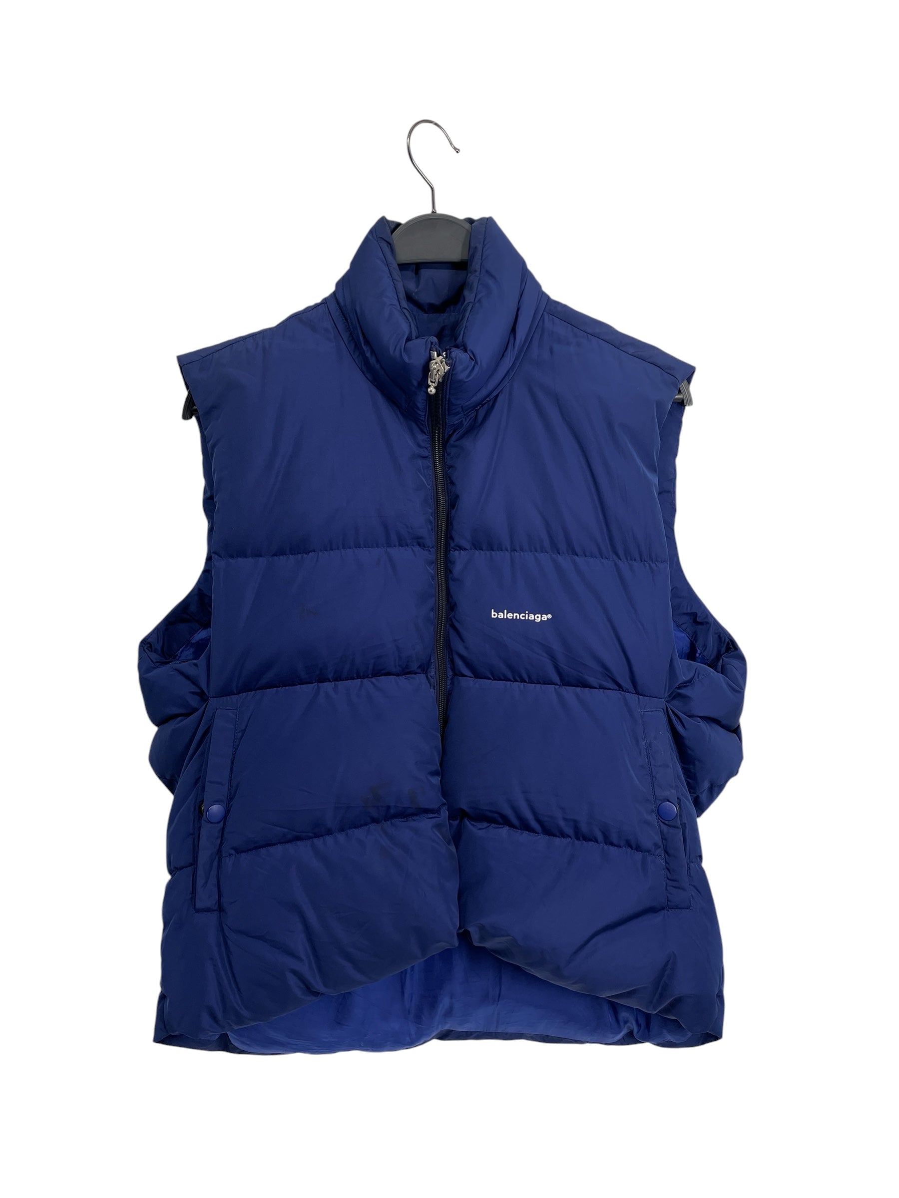 BALENCIAGA/Puffer Vest/44/Nylon/NVY/oneballzipper lowercaselogo view 1