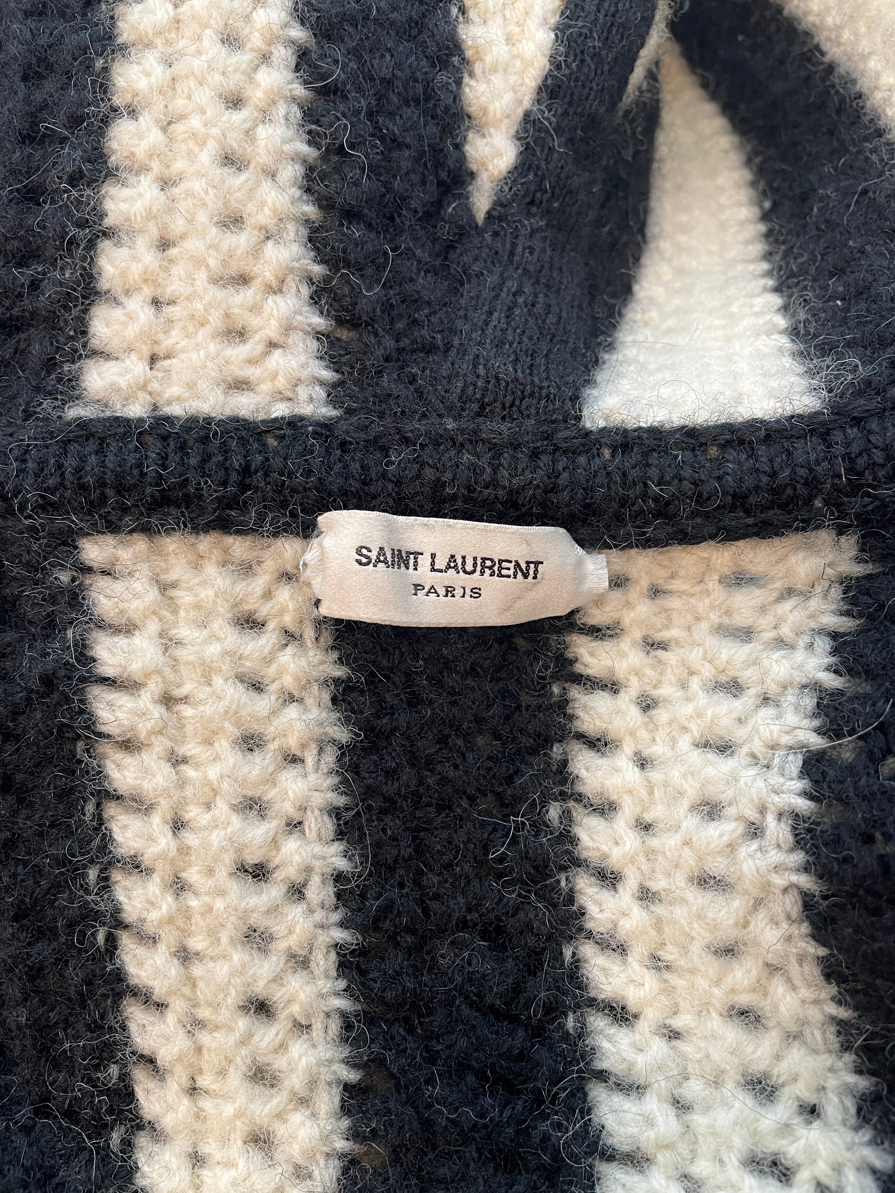 SAINT LAURENT/Hoodie/L/Stripe/Wool/BLK/2019 OPEN FRONT KNIT HOODIE view 3