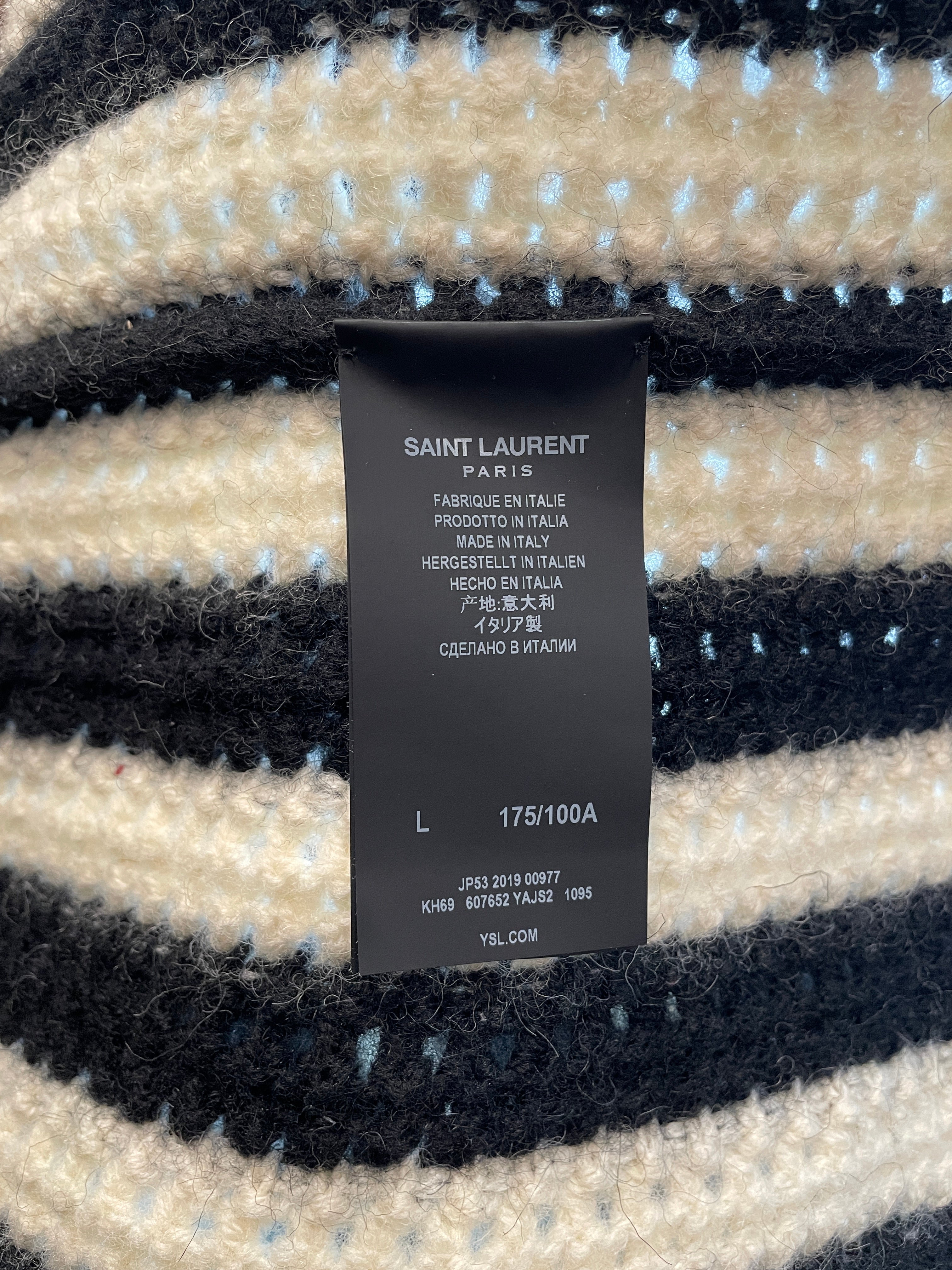 SAINT LAURENT/Hoodie/L/Stripe/Wool/BLK/2019 OPEN FRONT KNIT HOODIE view 4