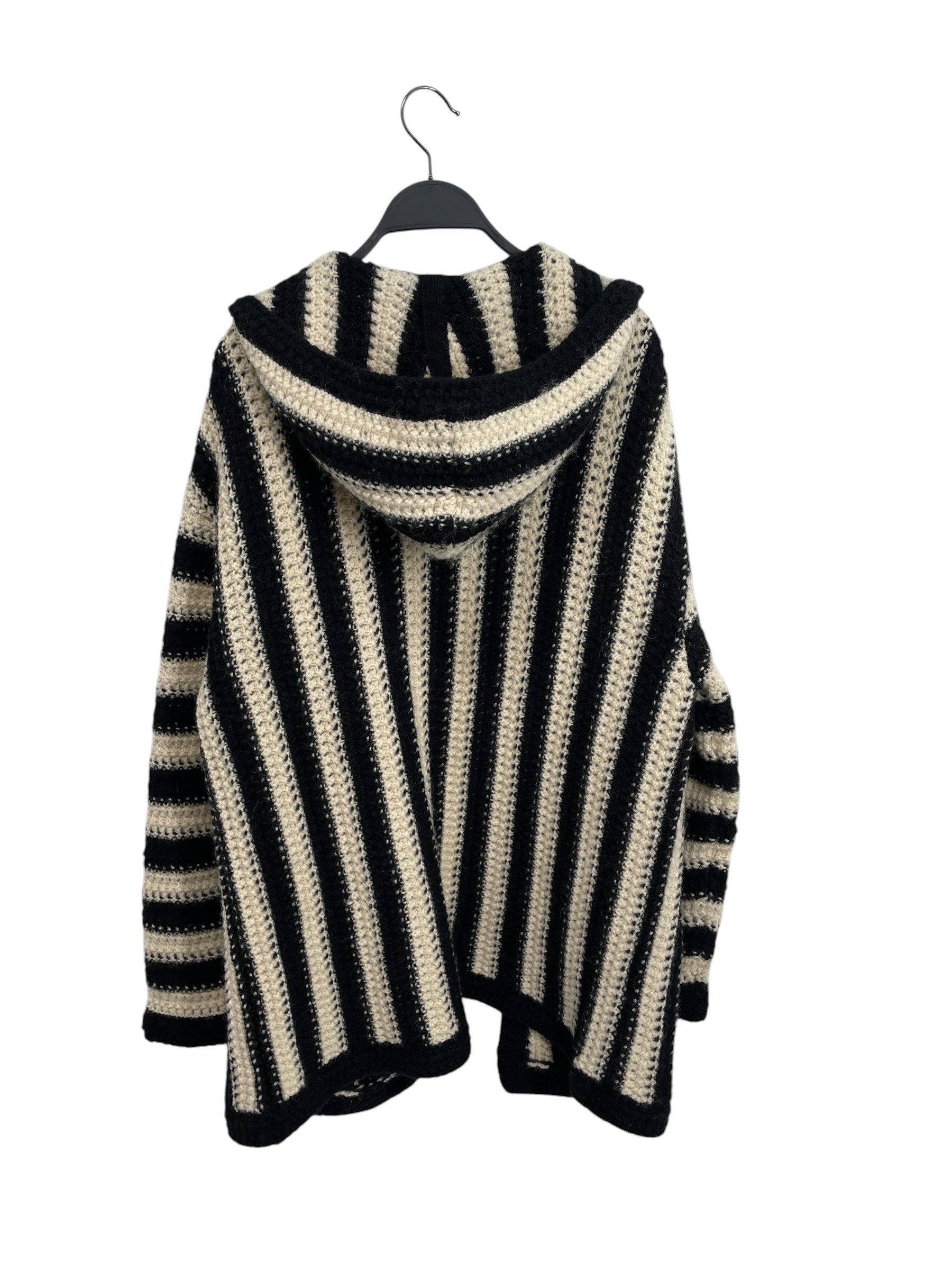 SAINT LAURENT/Hoodie/L/Stripe/Wool/BLK/2019 OPEN FRONT KNIT HOODIE view 2