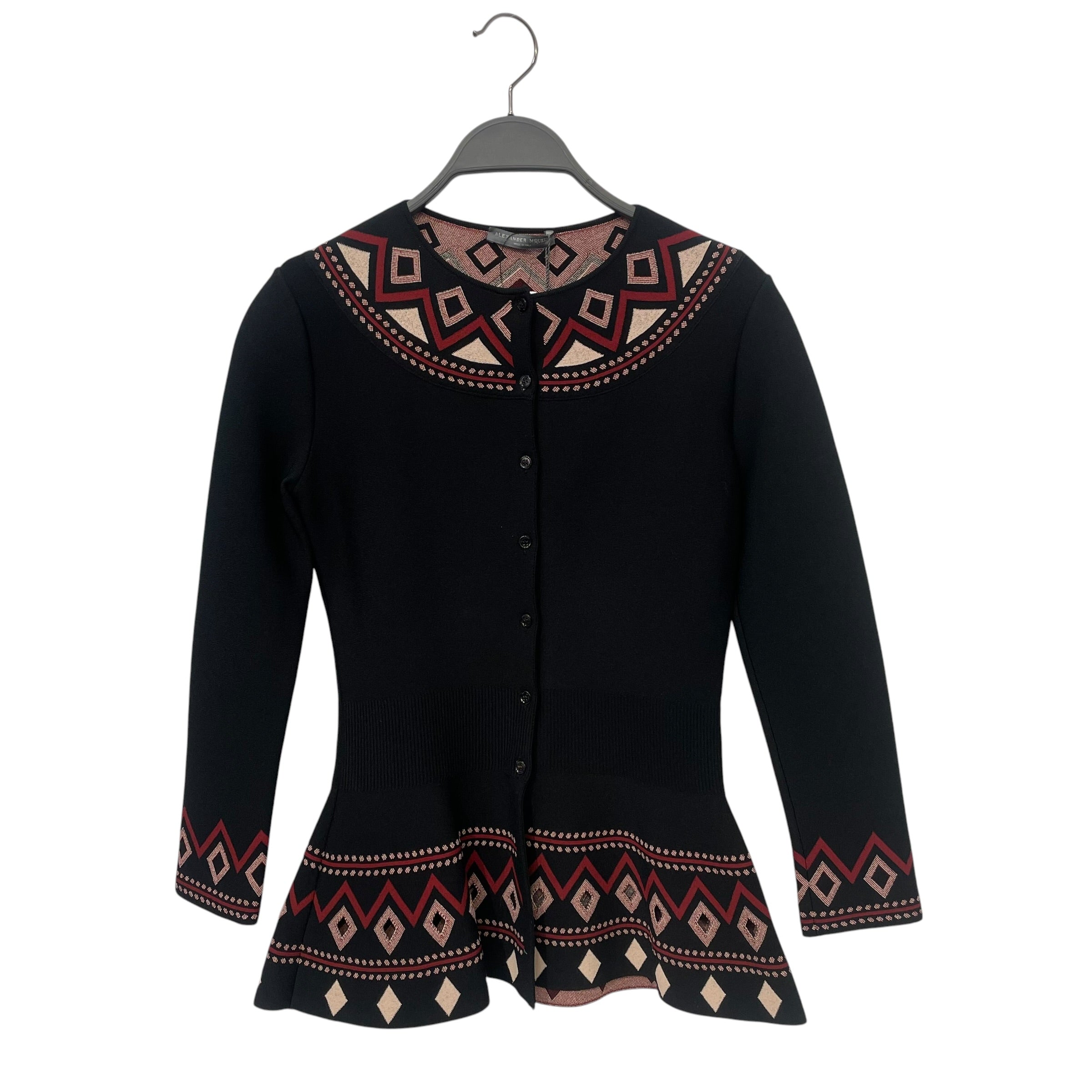 Alexander McQueen/Cardigan/XS/Border/Rayon/BLK/Red and Nude Borders view 1