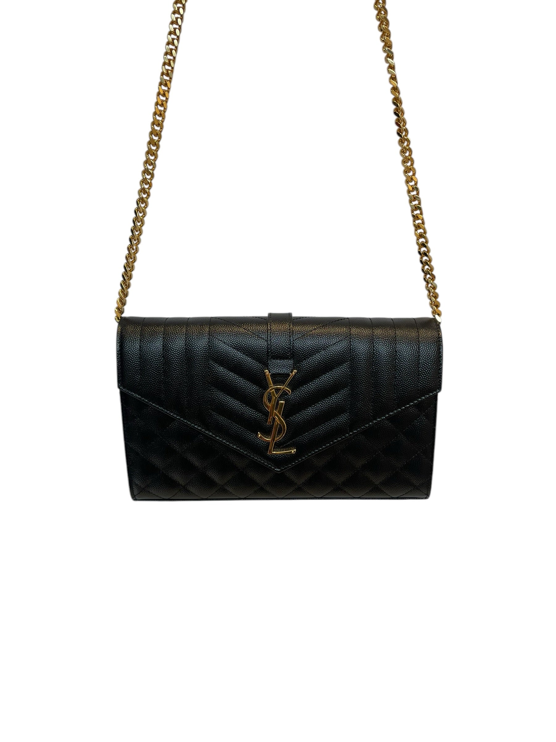 SAINT LAURENT/Cross Body Bag/Leather/BLK/ENVELOPE TRIQUILT YSL GOLD view 1