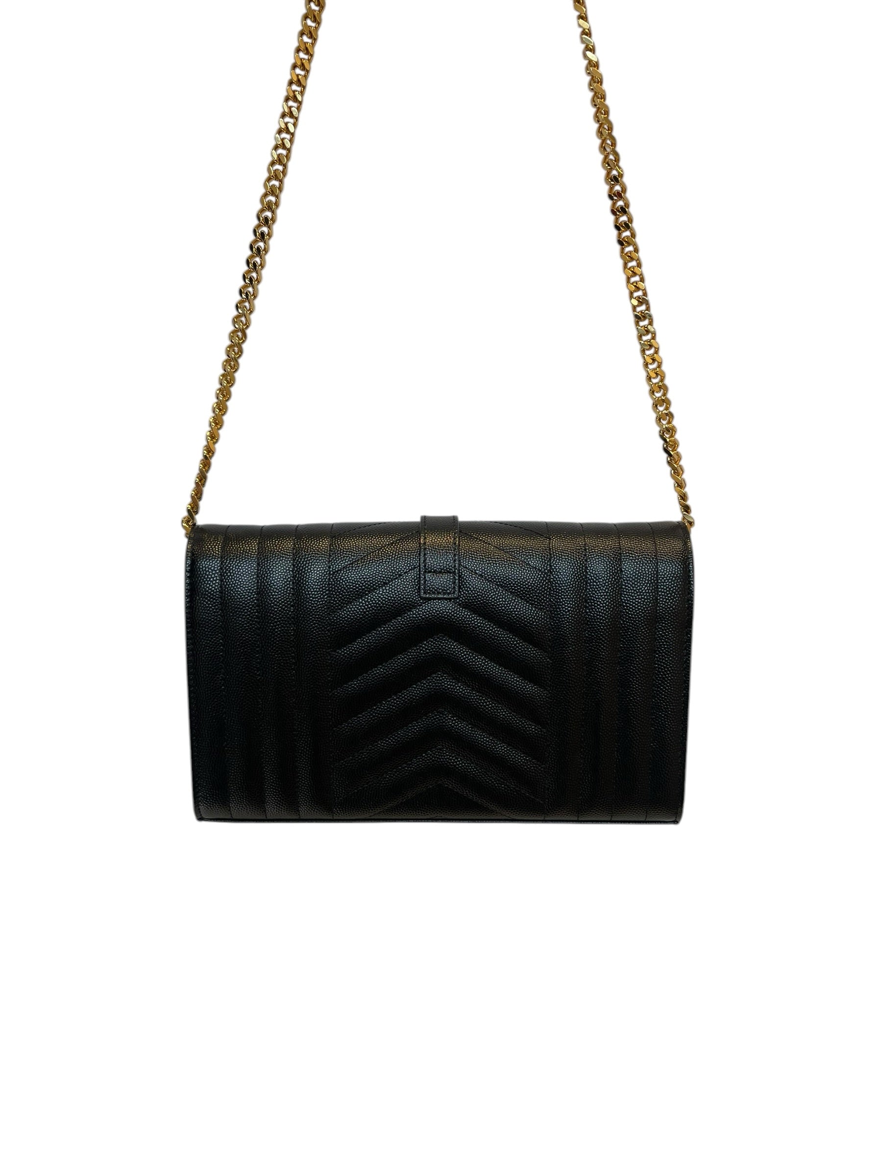 SAINT LAURENT/Cross Body Bag/Leather/BLK/ENVELOPE TRIQUILT YSL GOLD view 2