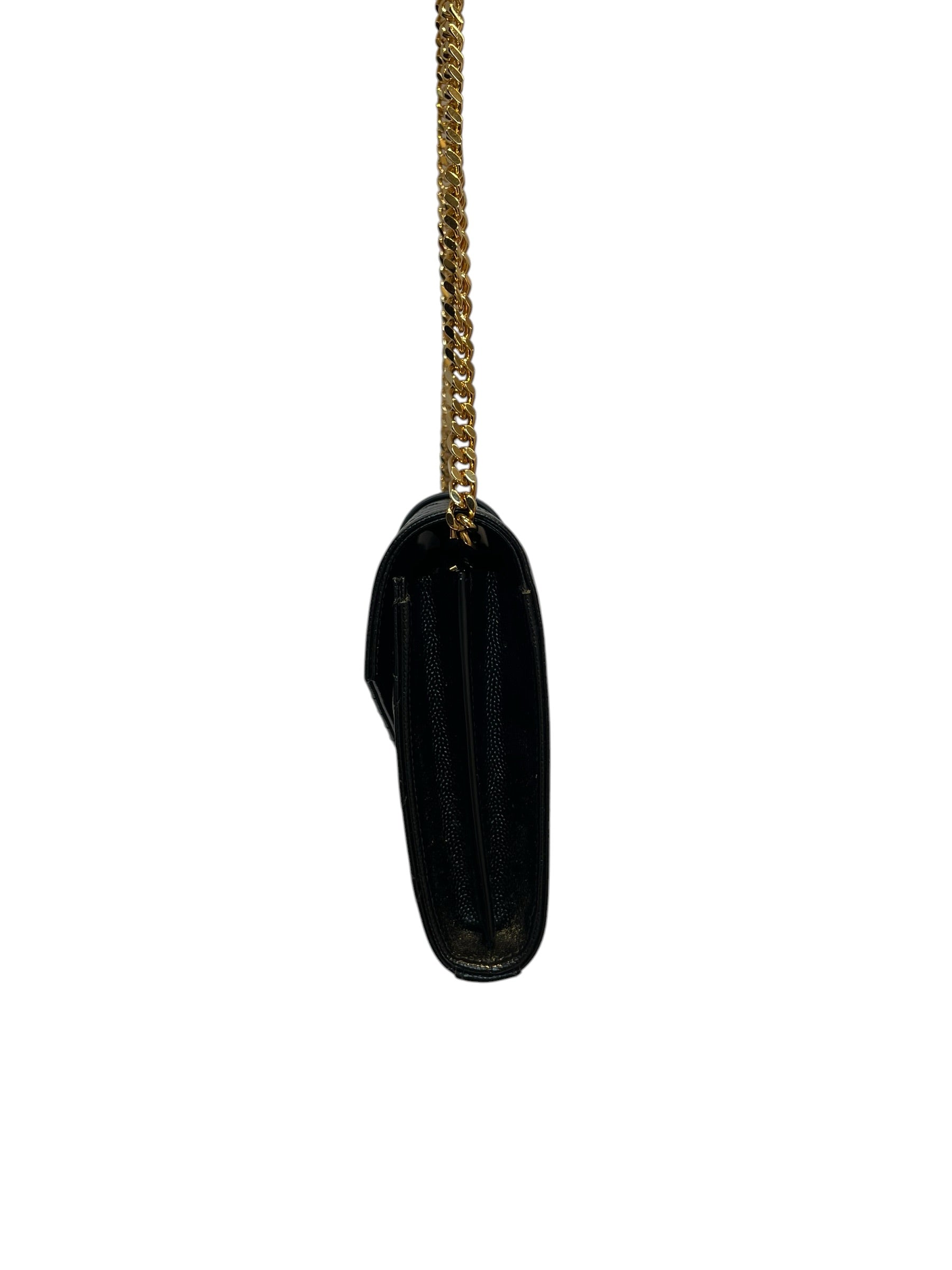 SAINT LAURENT/Cross Body Bag/Leather/BLK/ENVELOPE TRIQUILT YSL GOLD view 3