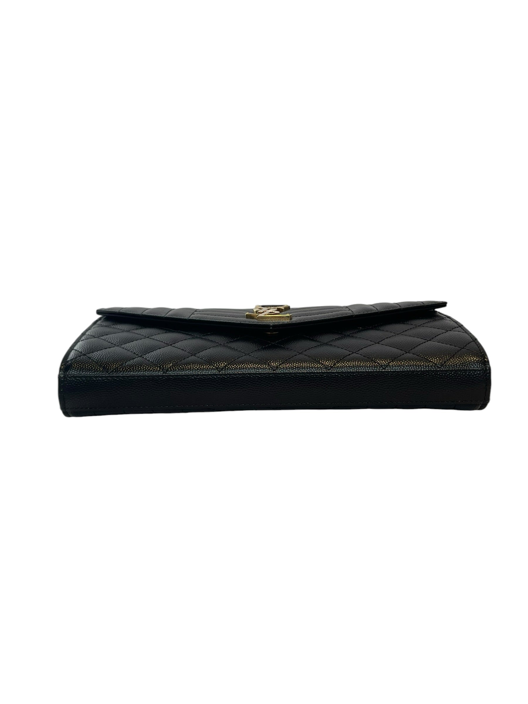 SAINT LAURENT/Cross Body Bag/Leather/BLK/ENVELOPE TRIQUILT YSL GOLD view 5