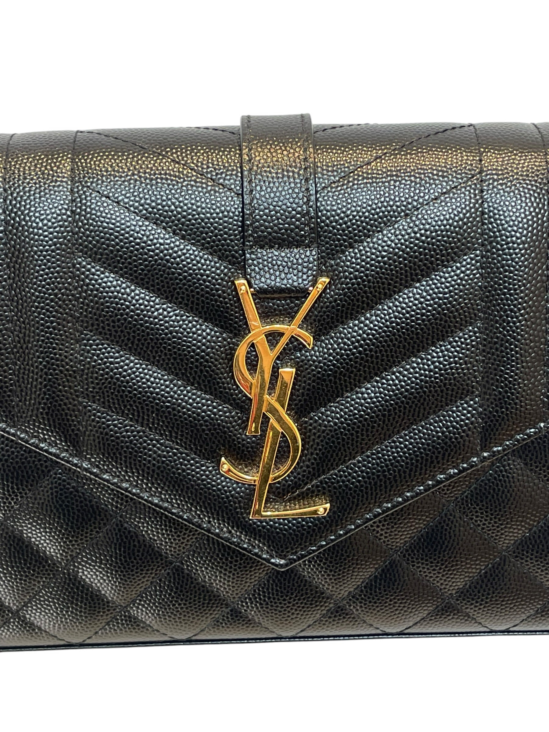 SAINT LAURENT/Cross Body Bag/Leather/BLK/ENVELOPE TRIQUILT YSL GOLD view 6
