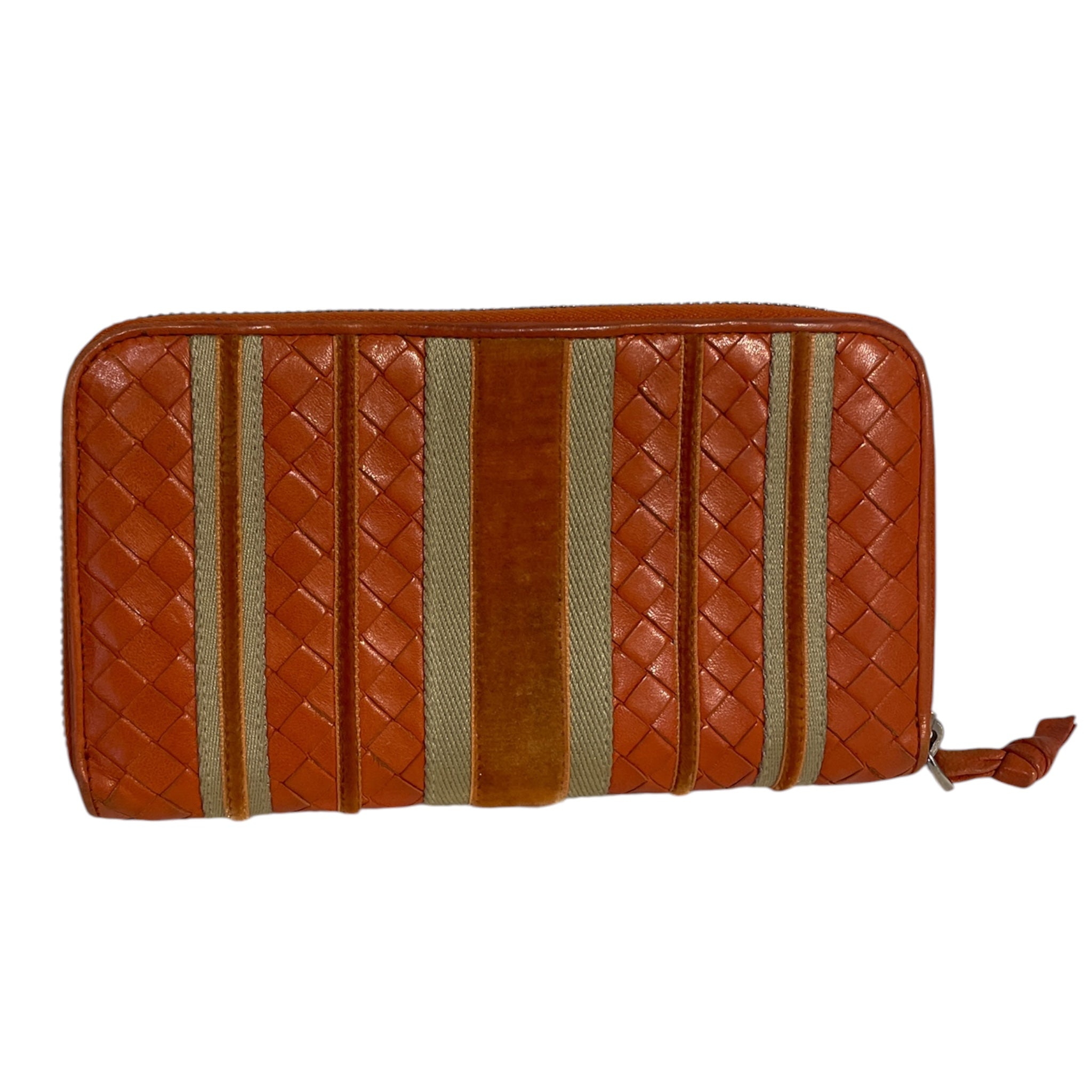 BOTTEGA VENETA/Long Wallet/Stripe/Leather/ORN/L's/ORANGE + TAN VERTICAL STRIPES view 1