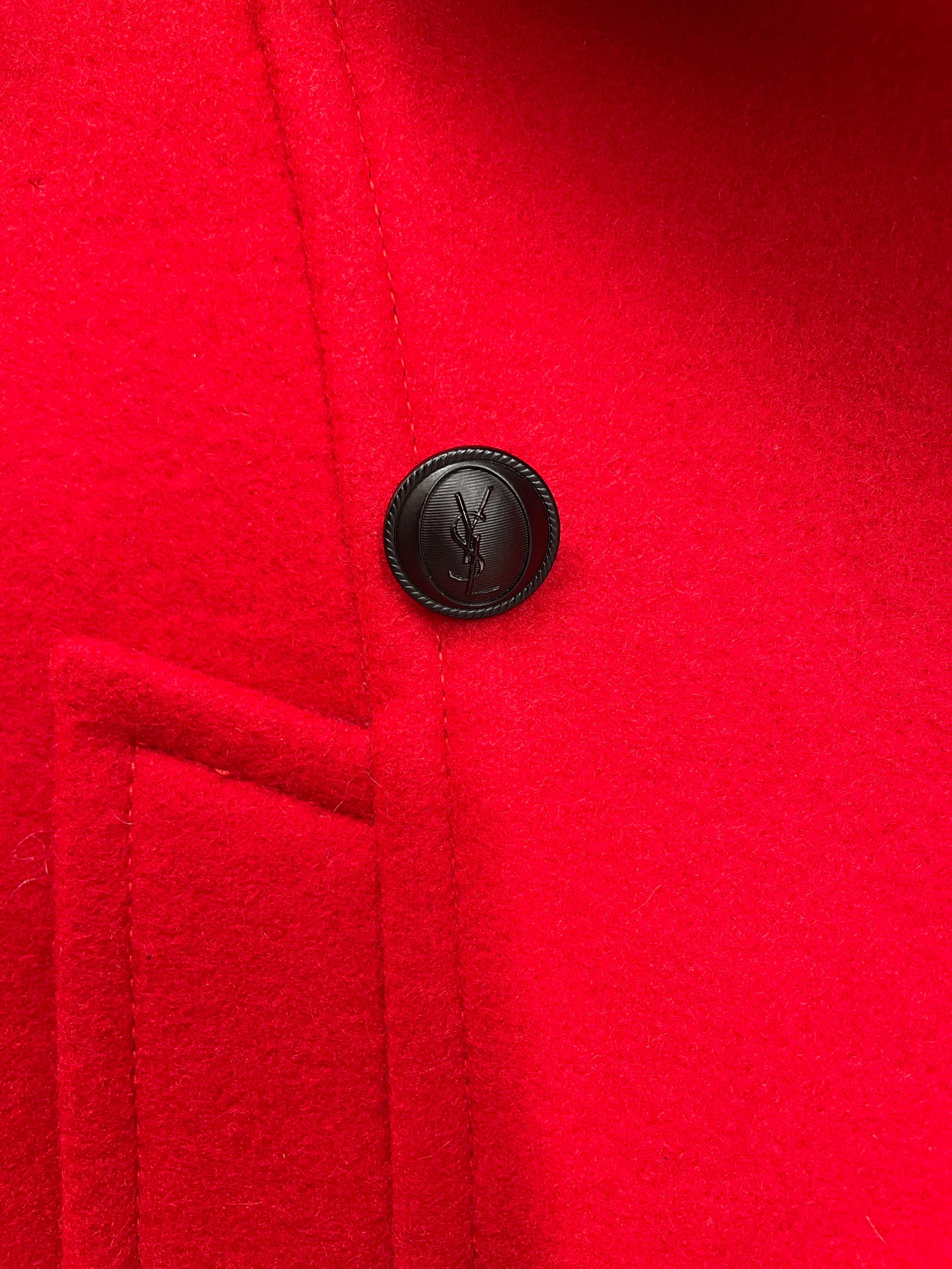 YVES SAINT LAURENT/Peacoat/40/Wool/RED/2012 LEATHER TRIM BLK BUTTONS view 2