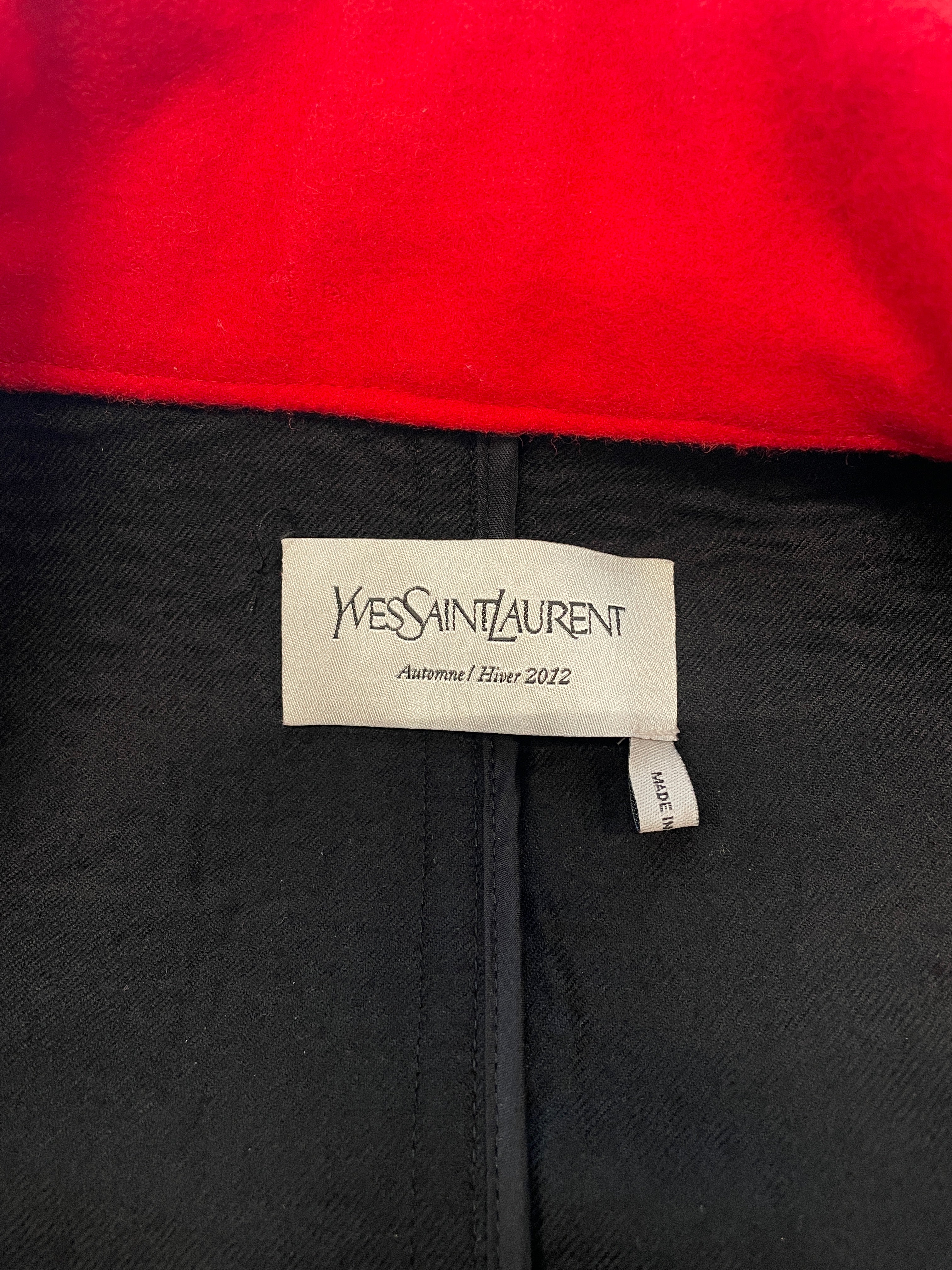 YVES SAINT LAURENT/Peacoat/40/Wool/RED/2012 LEATHER TRIM BLK BUTTONS view 4