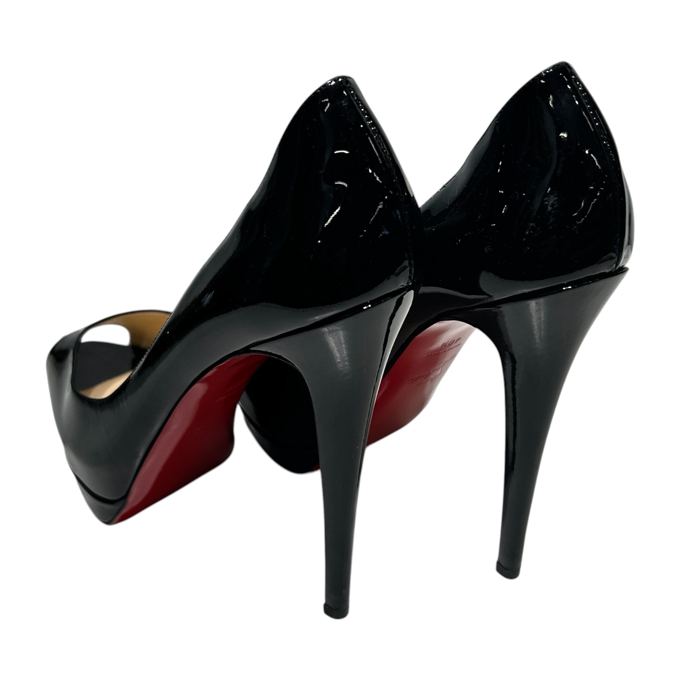 Christian Louboutin/Heels/EU 40.5/Leather/BLK/PATENT PEEP TOE STILETTO view 2