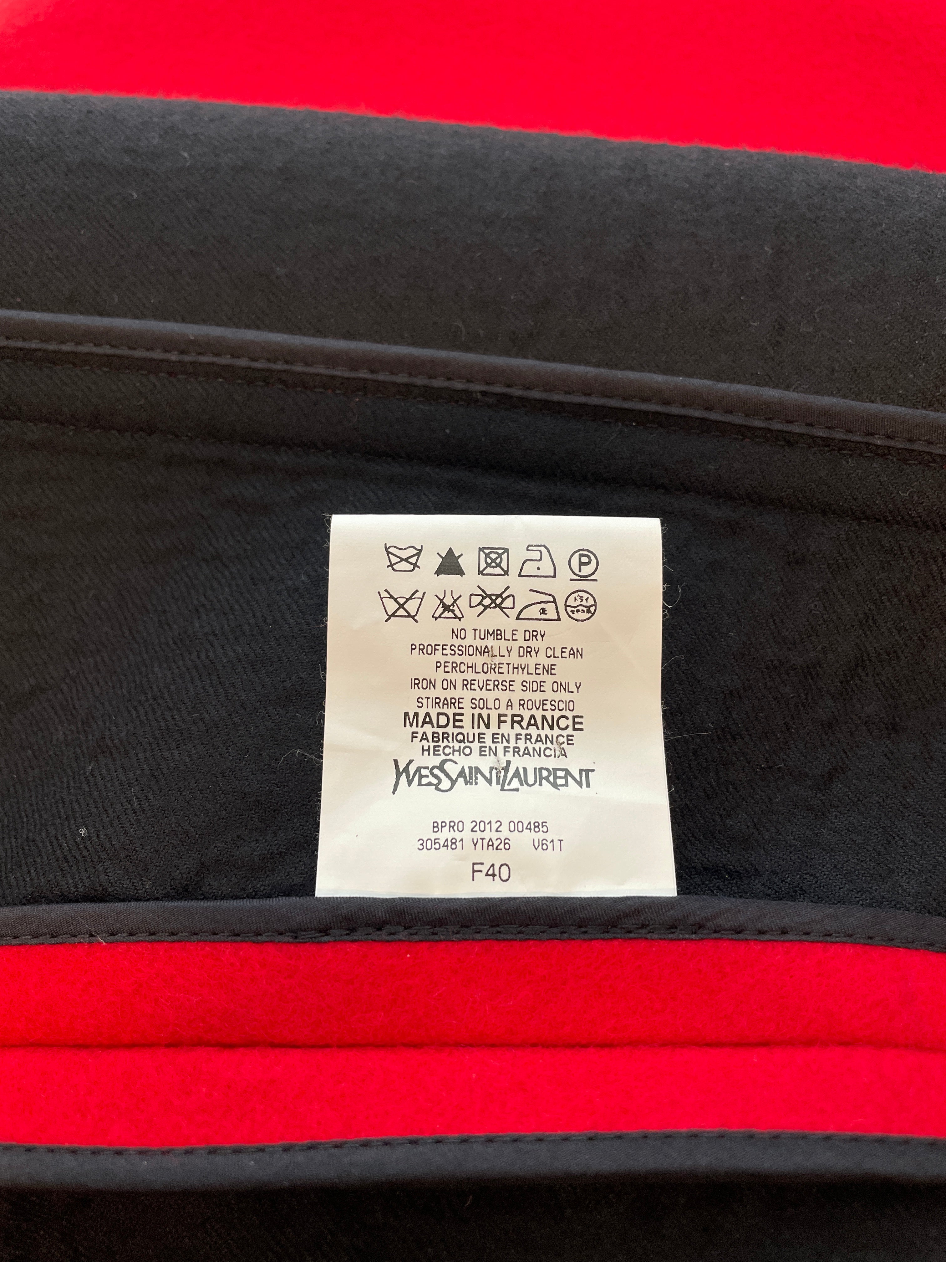YVES SAINT LAURENT/Peacoat/40/Wool/RED/2012 LEATHER TRIM BLK BUTTONS view 5