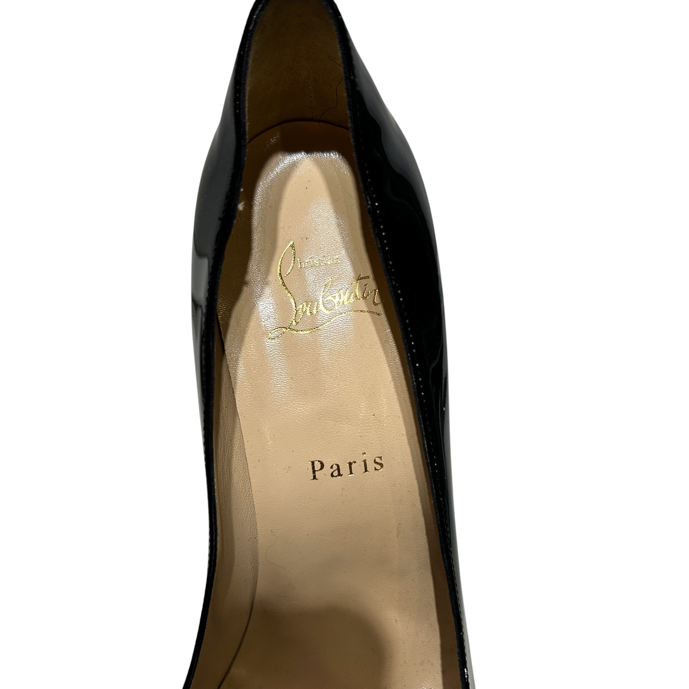 Christian Louboutin/Heels/EU 40.5/Leather/BLK/PATENT PEEP TOE STILETTO view 3
