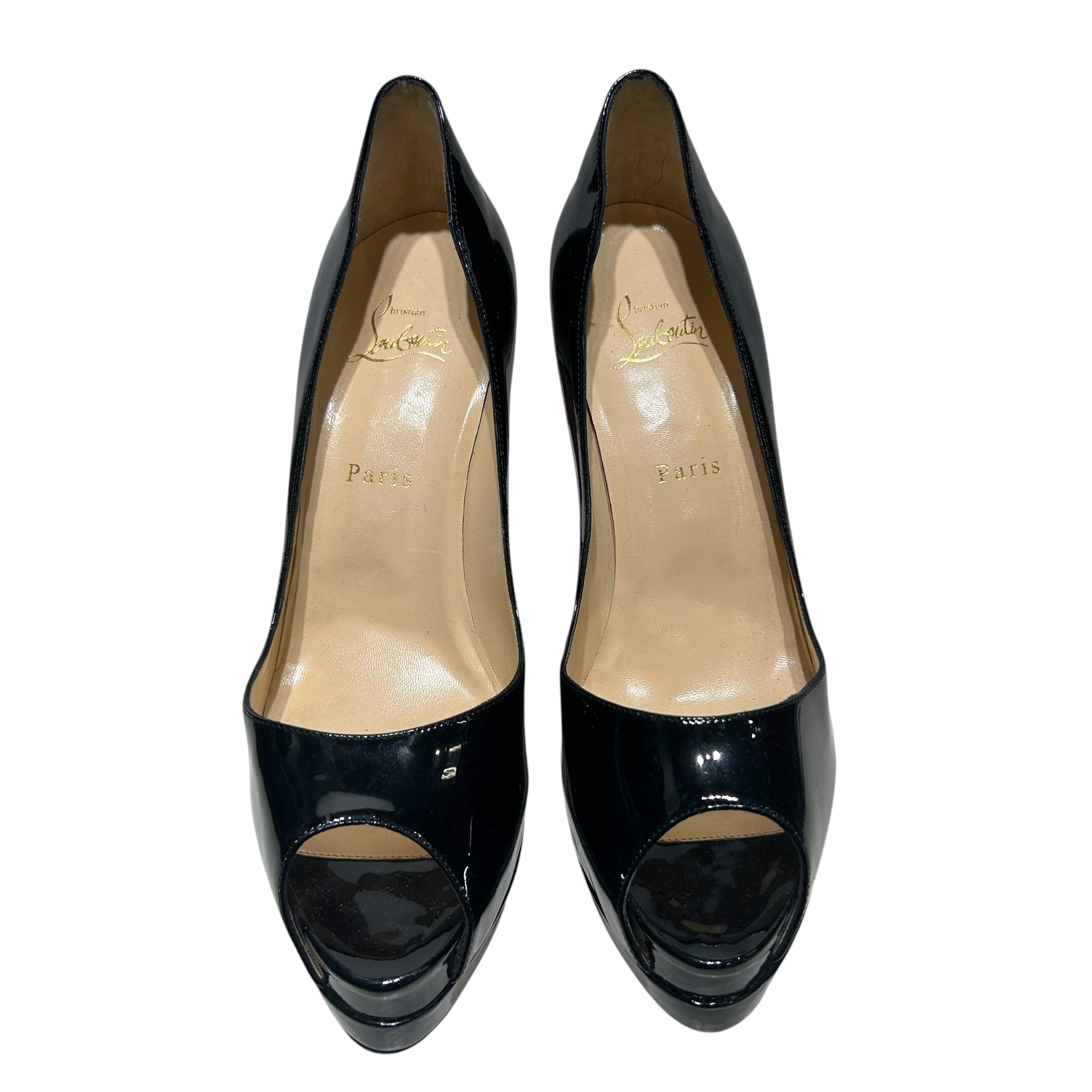 Christian Louboutin/Heels/EU 40.5/Leather/BLK/PATENT PEEP TOE STILETTO view 4