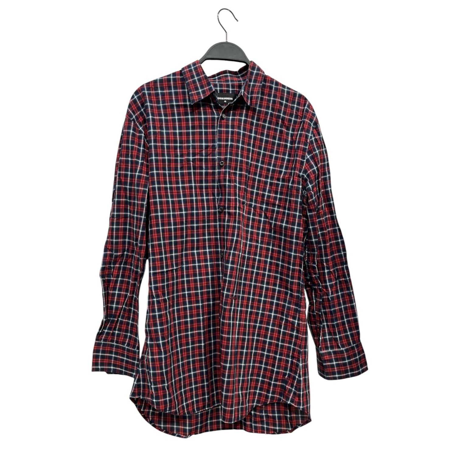 DSQUARED2/Polo Shirt/48/Cotton/RED/Plaid/silver metal box patch polo view 1
