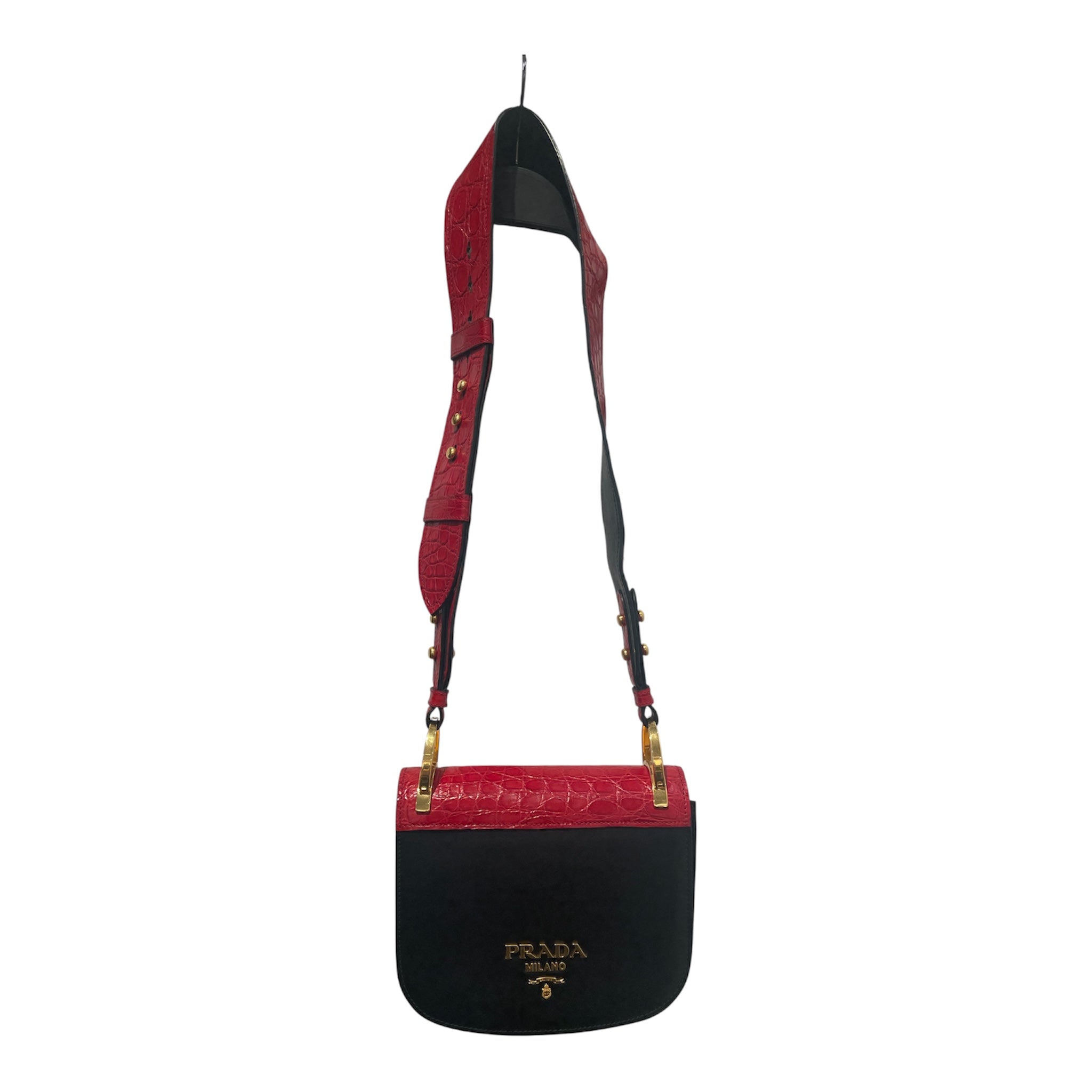 PRADA/Bag/Leather/BLK/CROC STRAP PIONNIERE BAG view 1