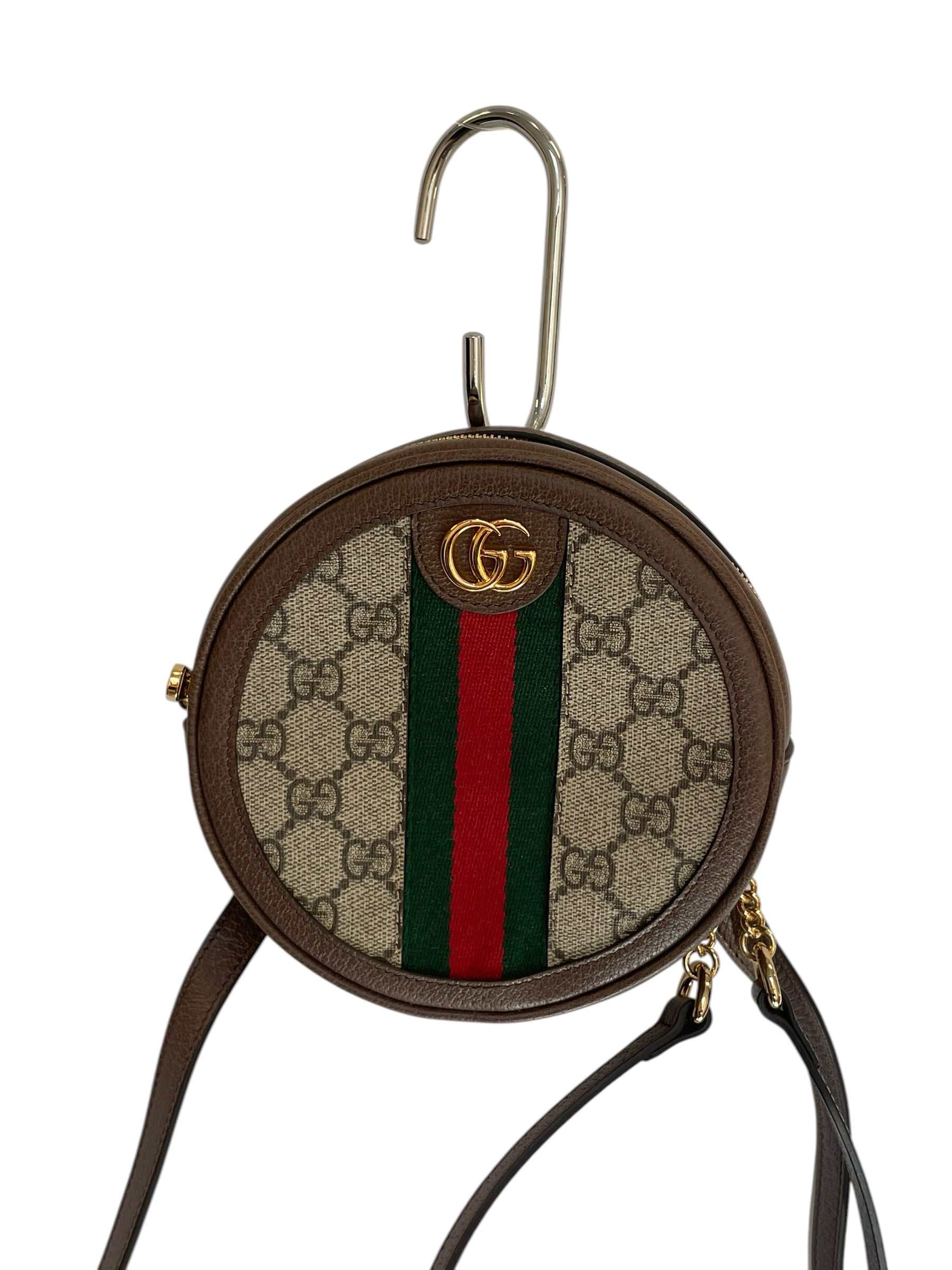GUCCI/Cross Body Bag/Monogram/Leather/BRW/CIRCLE GUCCI RED/GRN STRPE CB view 1
