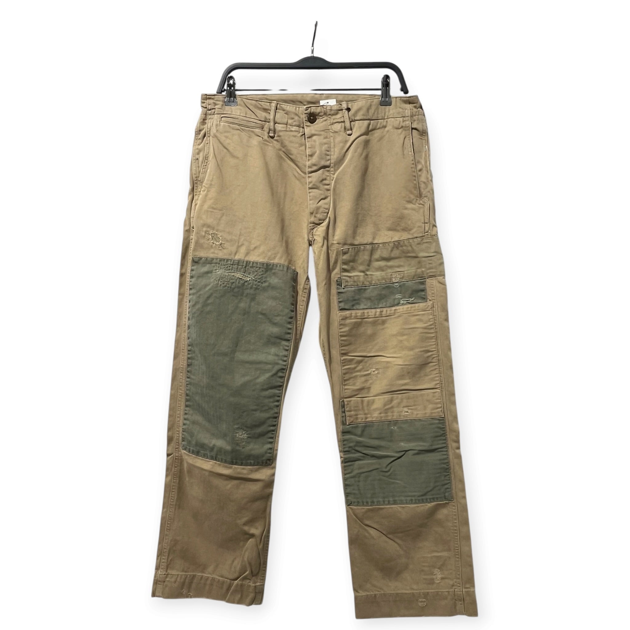 RRL/Pants/32/Cotton/BEG/Button Fly/GREEN FRONT PANELS REPAIRS view 1