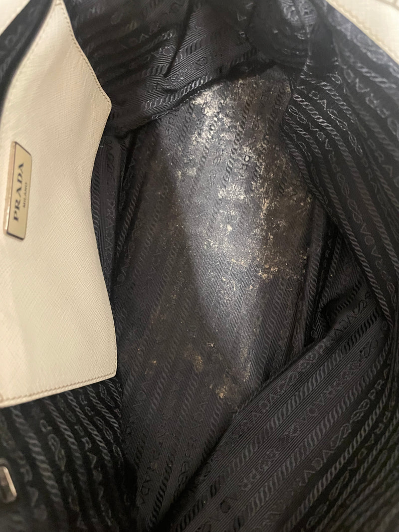 PRADA/Hand Bag/FREE/Leather/WHT/Saffiano