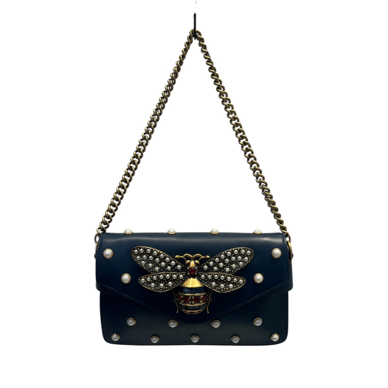 GUCCI/Cross Body Bag/OS/All Over Print/Leather/NVY/Pearly Bees