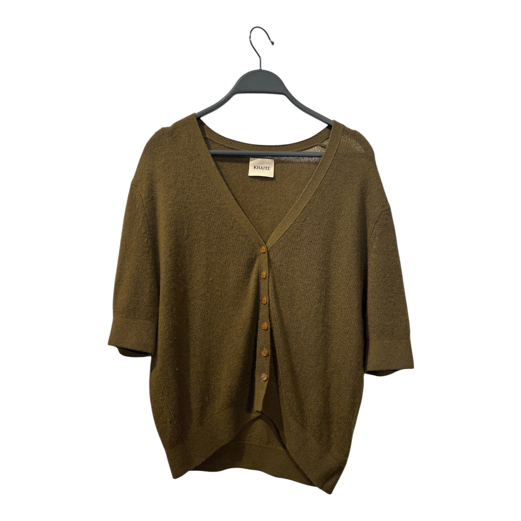 KHAITE/Cardigan/L/Cashmere/GRN/KAKI SHORT SLEEVE KNIT view 1