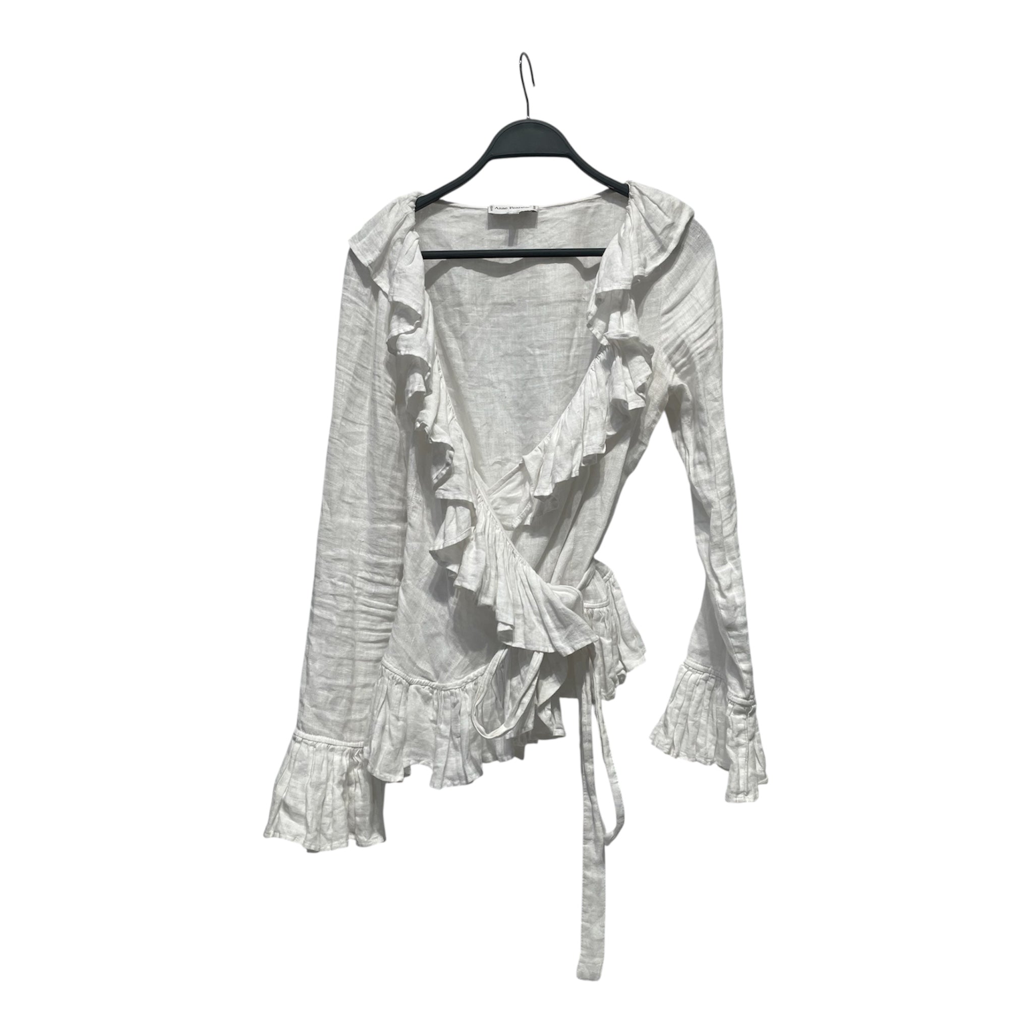 Anne Fontaine/LS Blouse/40/Linen/WHT/RUFFLE TIE DETAIL view 1