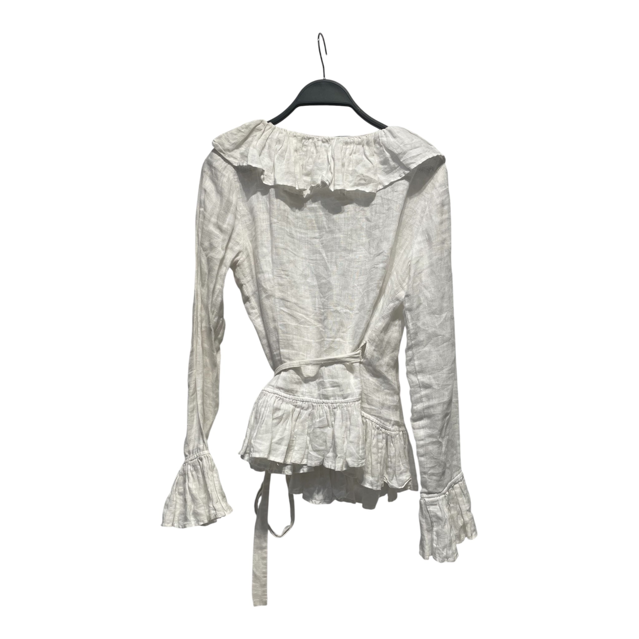 Anne Fontaine/LS Blouse/40/Linen/WHT/RUFFLE TIE DETAIL view 2
