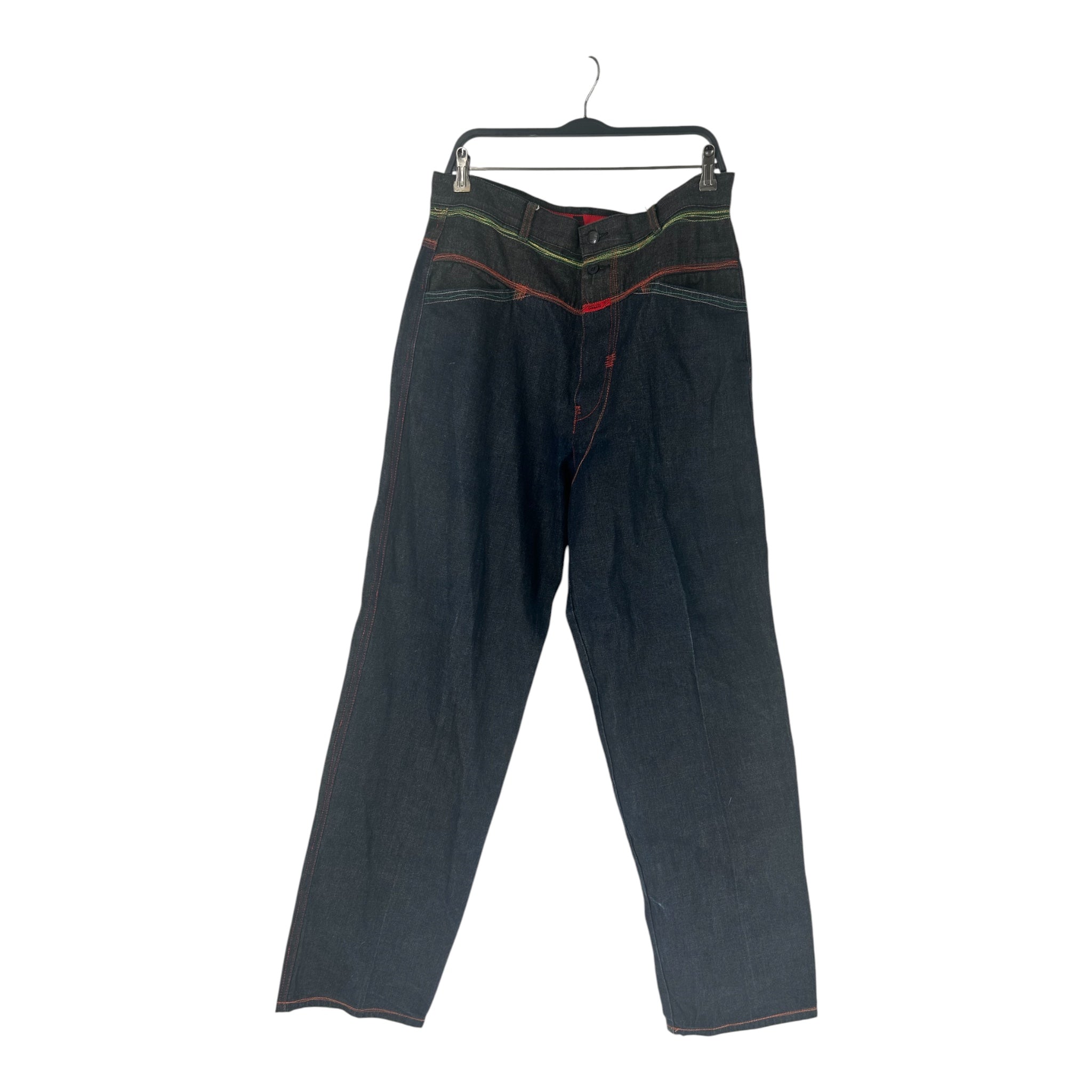 MARITHE FRANCOIS GIRBAUD/Pants/34/Denim/NVY/RAINBOW STITCHING DBLE WAIST view 1