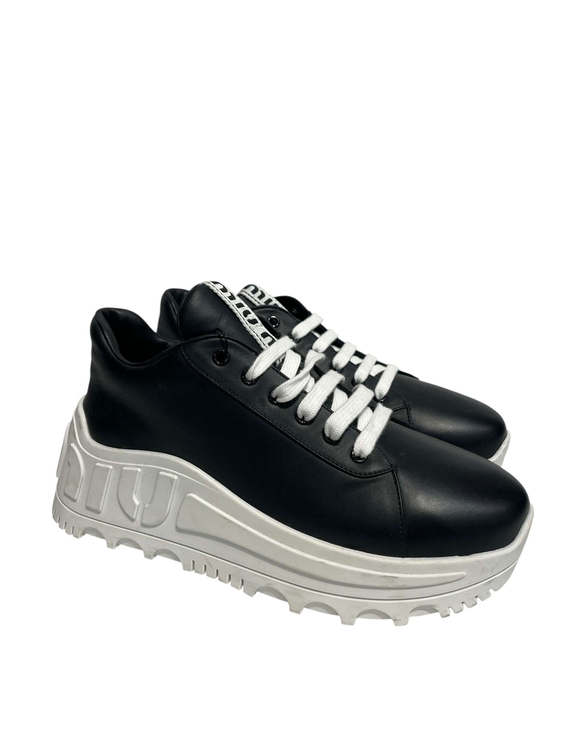 MIU MIU/Low-Sneakers/EU 41/Leather/BLK/PLATFORM WHITE MIU MIU SOLE view 1