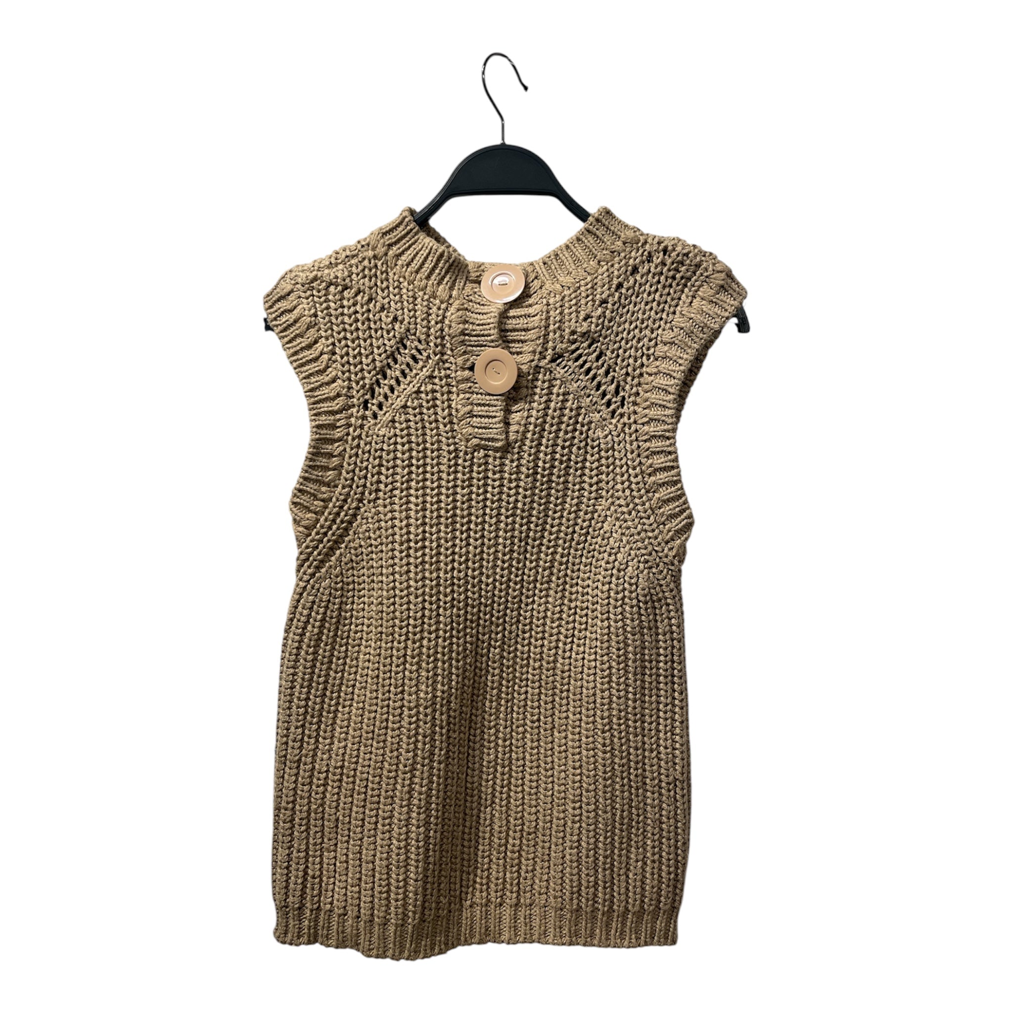 Chloe/Knitted Vest/Cotton/BEG/back 2 big buttons view 1