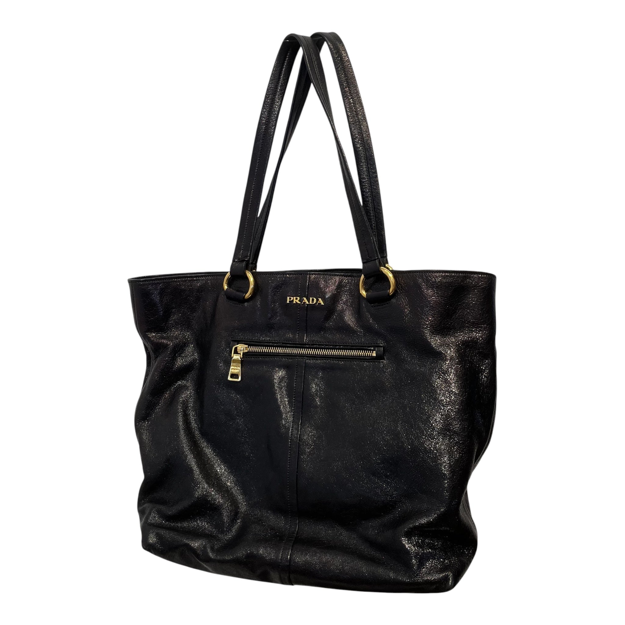 PRADA/Hand Bag/Leather/BLK/gold-tone hardware view 1