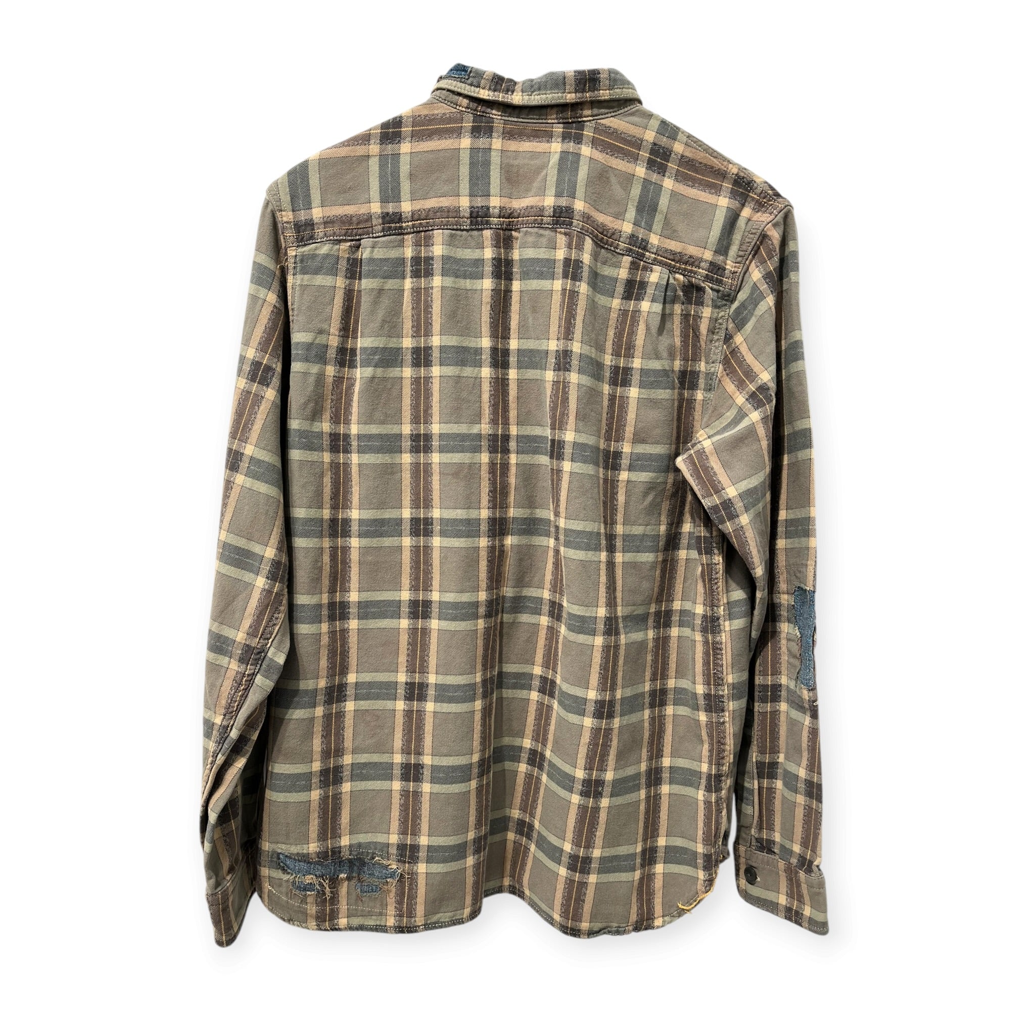 RRL/Flannel Shirt/L/Cotton/BEG/Plaid/DENIM REPAIRS ALL OVER view 3