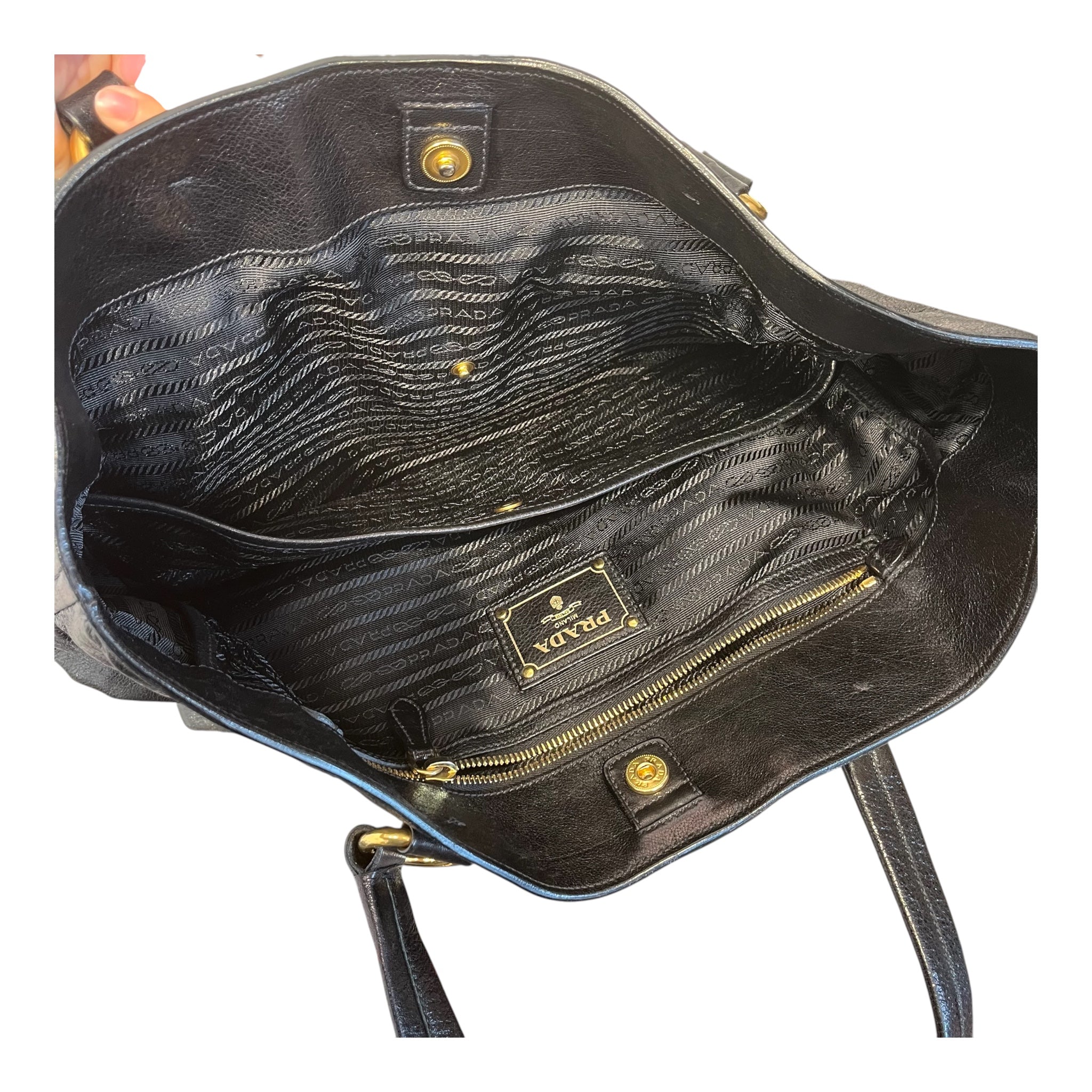 PRADA/Hand Bag/Leather/BLK/gold-tone hardware view 4