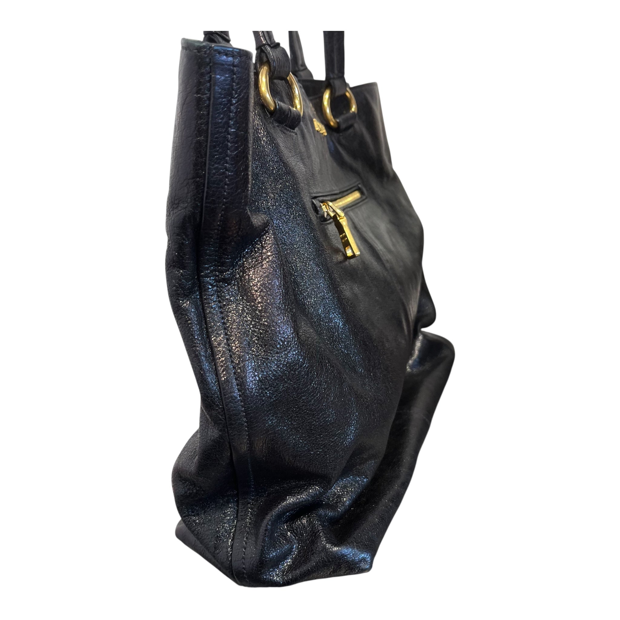 PRADA/Hand Bag/Leather/BLK/gold-tone hardware view 6