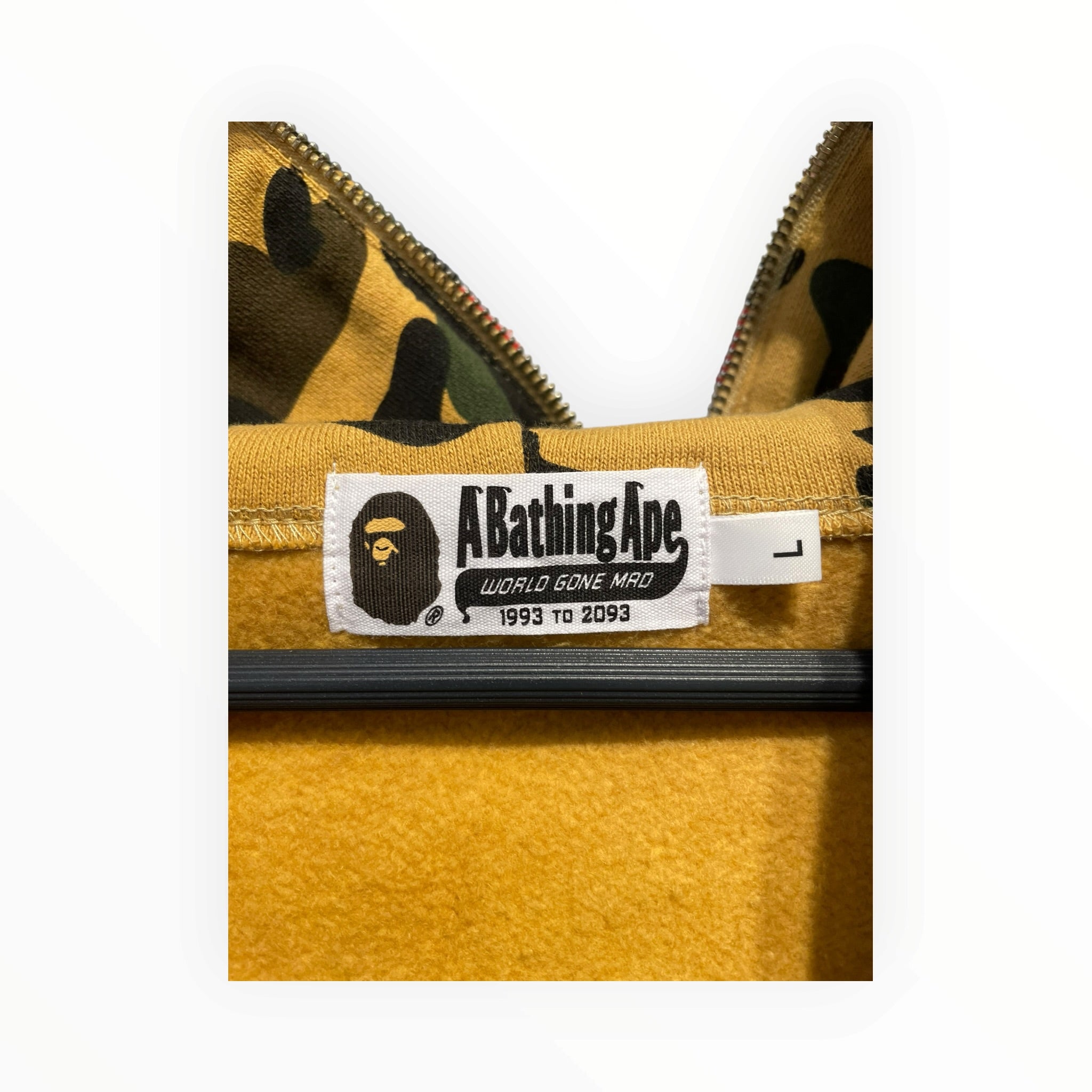 A BATHING APE/Zip Up Hoodie/L/Camouflage/Cotton/GLD/wgm on hood view 3
