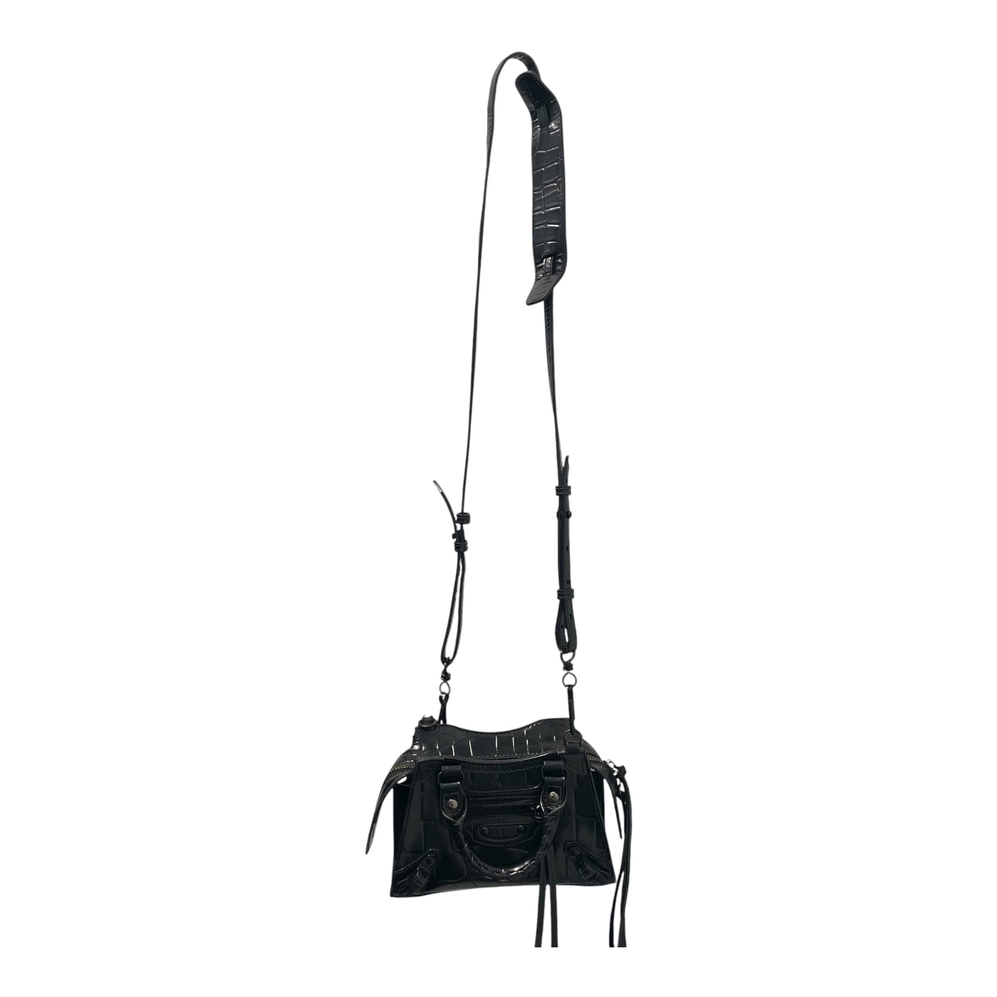 BALENCIAGA/Cross Body Bag/Animal Pattern/Leather/BLK/CROC NANO CITY view 1